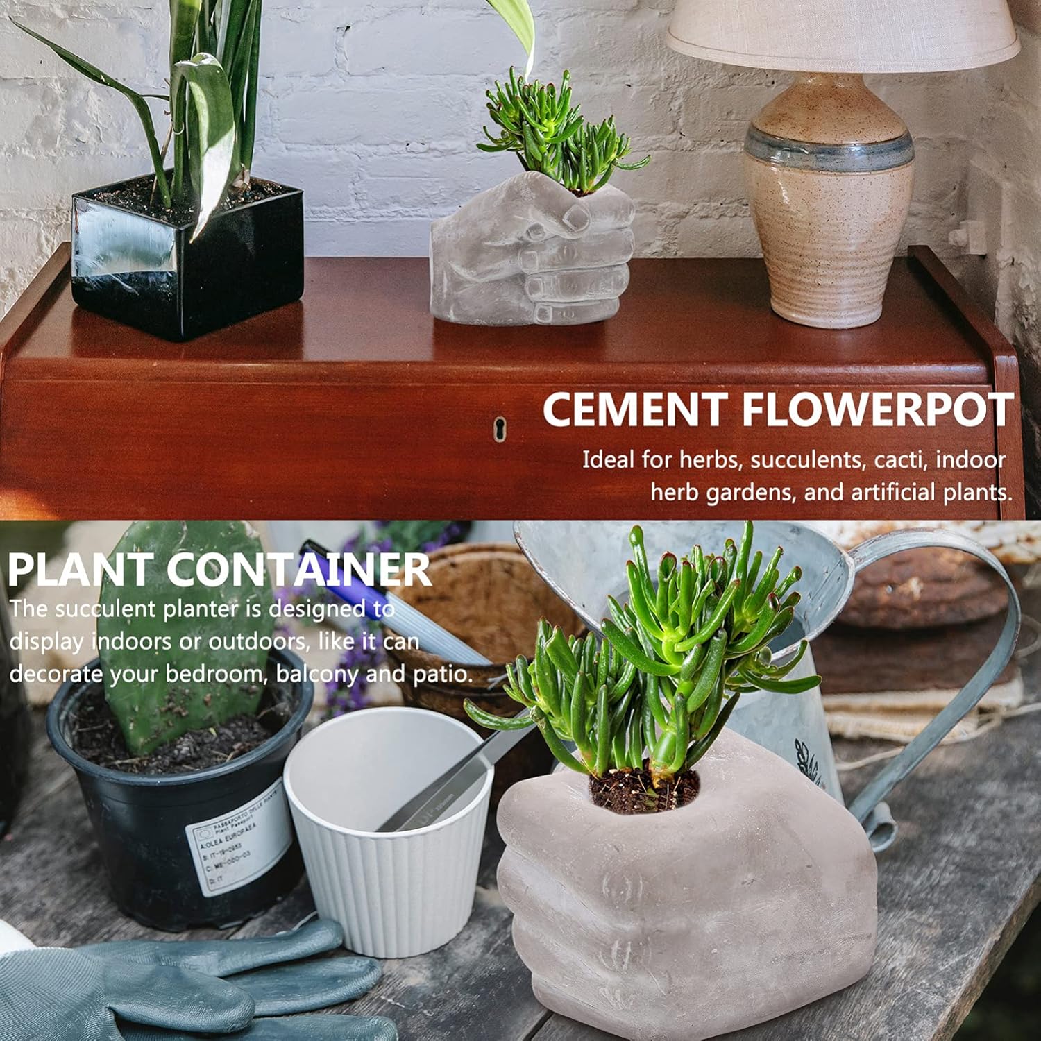 Hemoton Hand Fist Shape Flower Pot Cement Succulent Pot Succulent Cactus Plant Pot Planter Container with Drainage Hole for Home Office Garden