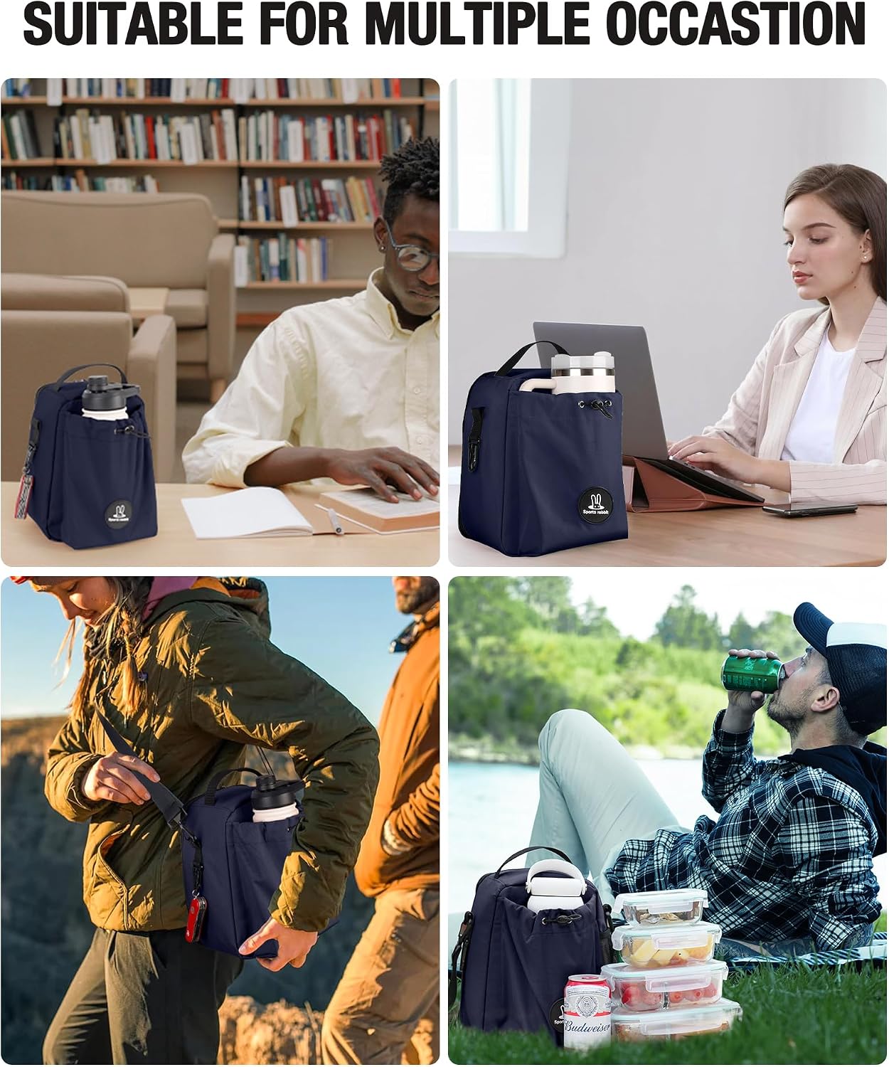 Sports rabbit Insulated Lunch Bag with Water Bottle Holder, Men & Women