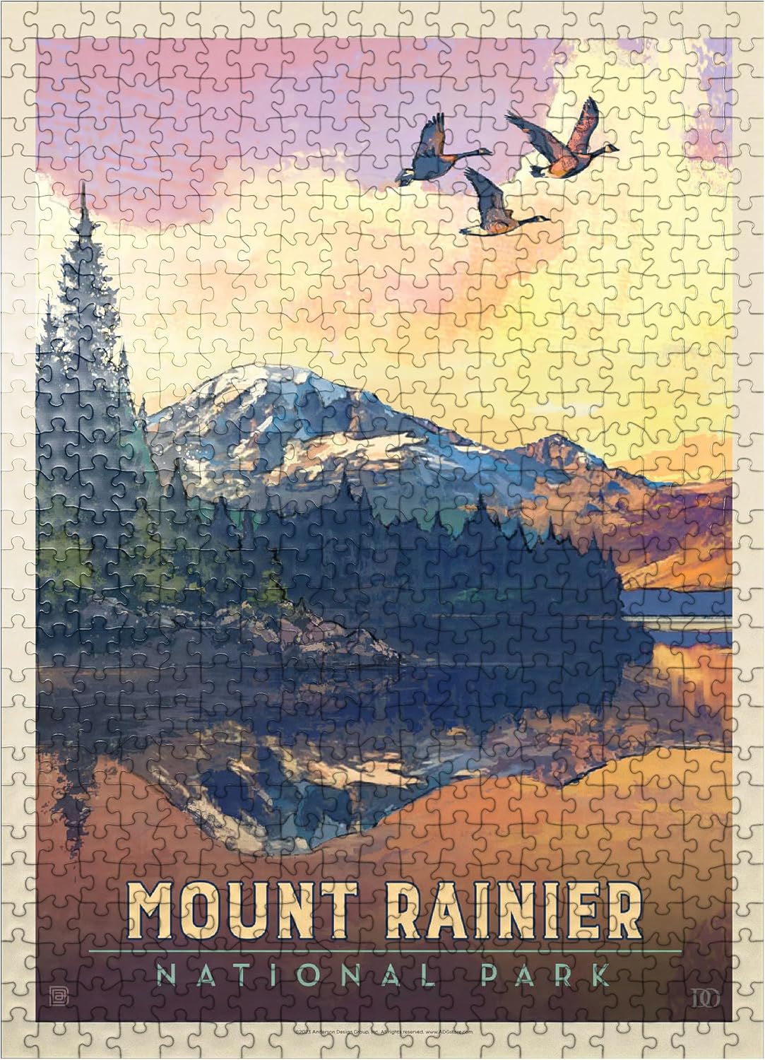 MyPuzzle Mount Rainier National Park: Daybreak, Vintage Poster - Premium 500 Piece Jigsaw Puzzle for Adults