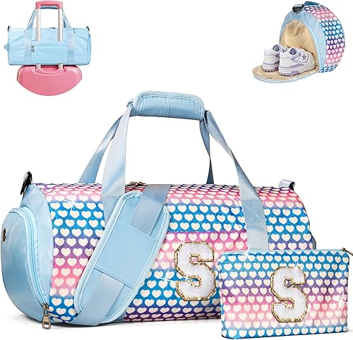 Regalo para niñas de 3, 4, 5, 6, 7, 8, 9, 10, 11, 12 años, bolsa de viaje para niñas, bolsas de viaje con inicial para niños con compartimento para