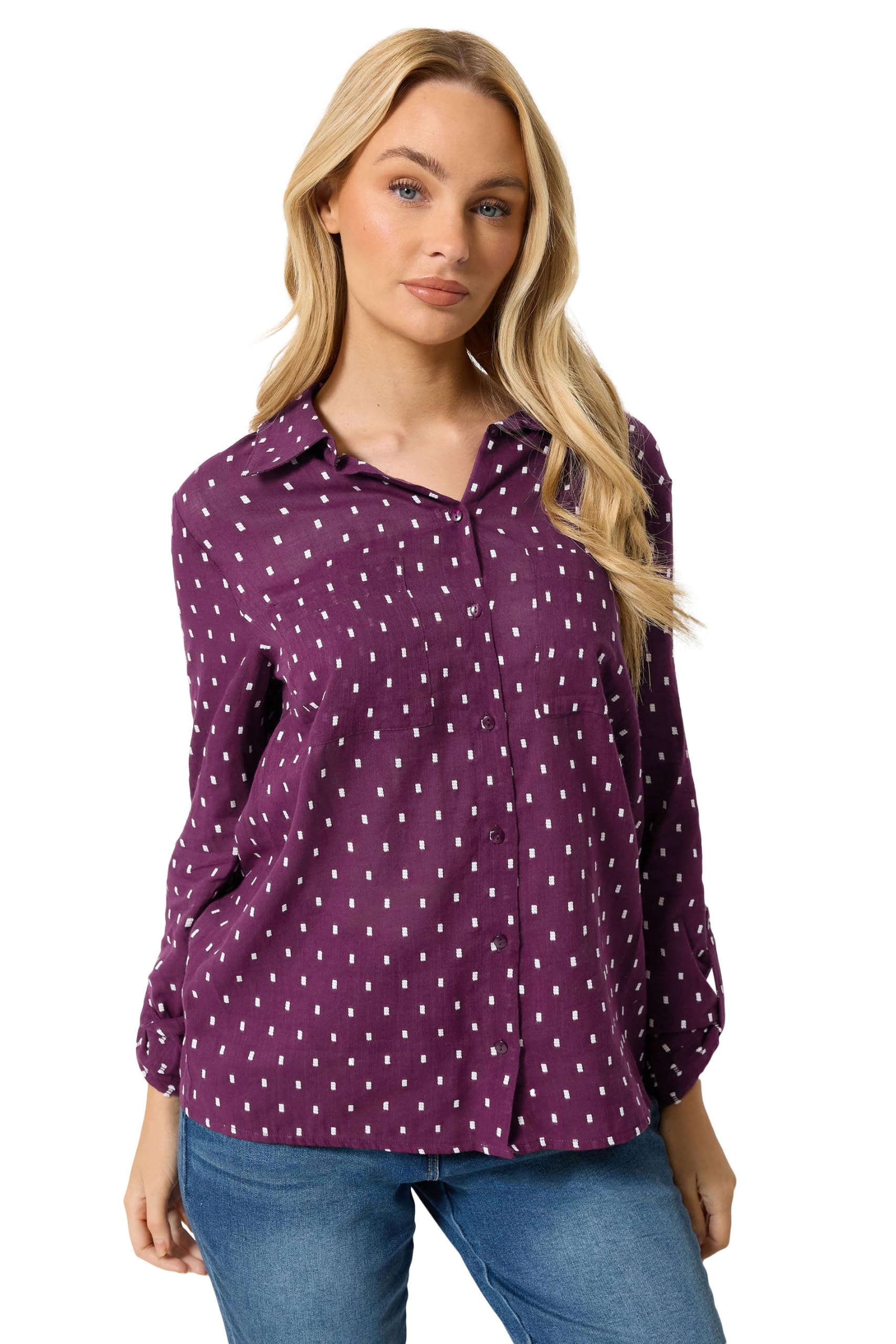 M&Co Women's Purple Berry Dobby Long Sleeve Cotton Shirt