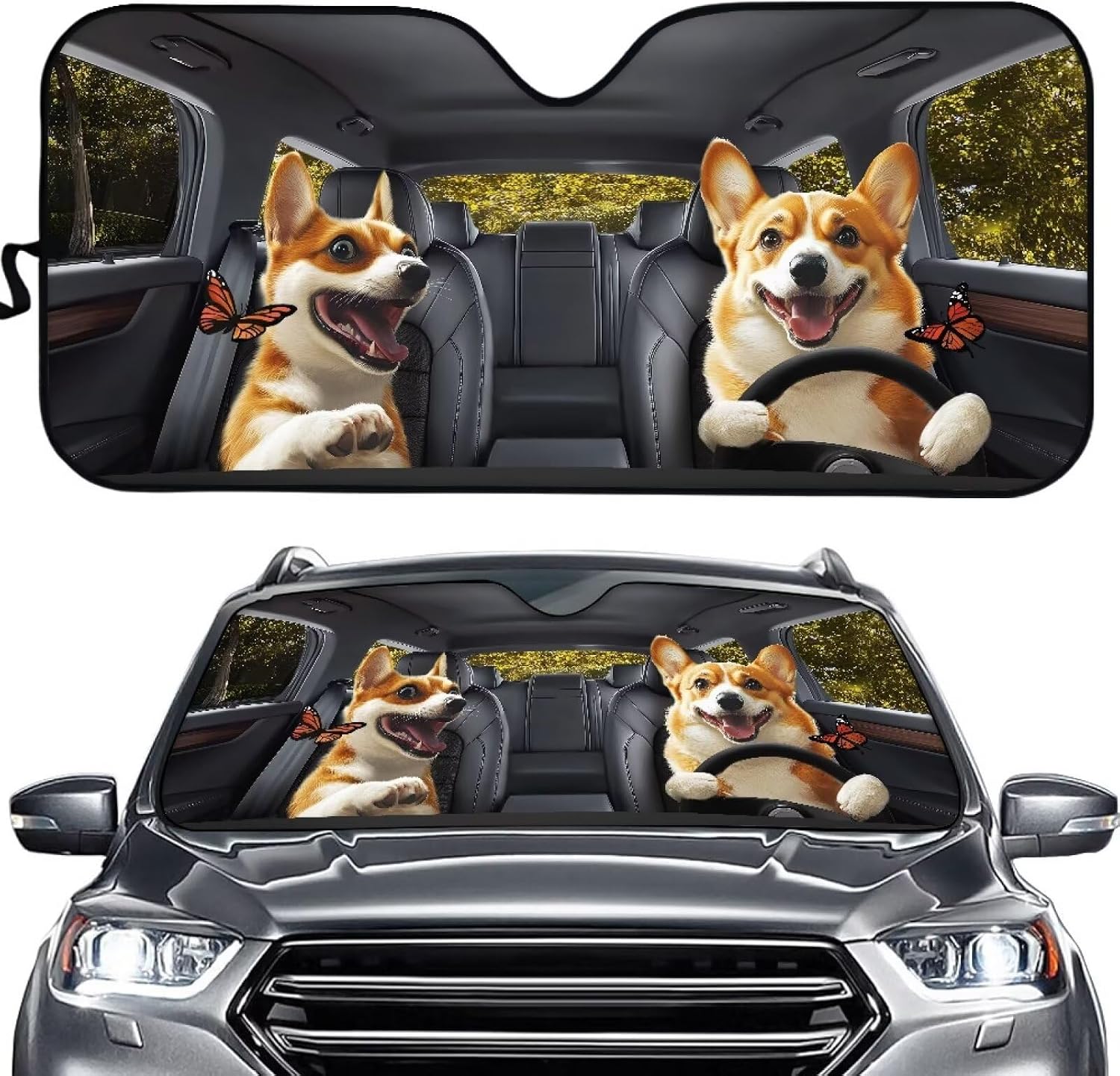 Amzbeauty Horse Green Print Premium Car Windshield Sunshade Keeps Dashboard Fade Free UV Protection Cover