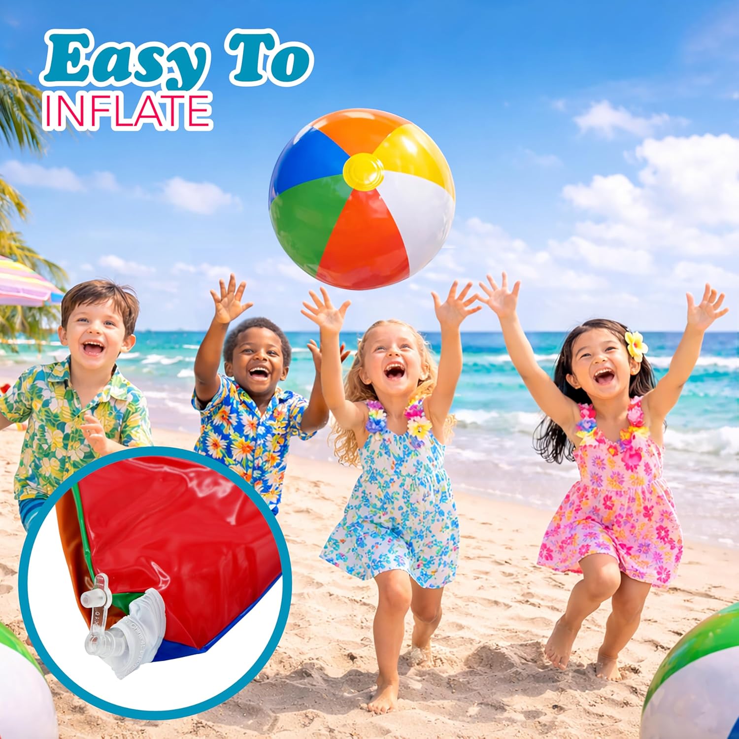 4E's Novelty 24 Pack -16 Inch Inflatable Beach Balls Bulk 24 - Birthday Pool Party Favors for Kids, Summer Goodie Bags Easter Basket Stuffers Toys, End of Year Student Gifts for Class
