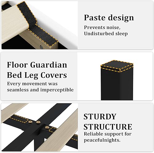 Miniatura 6 de KEIKI Base de cama de plataforma flotante tamaño Queen con cabecera capitonada de diamante, cama tapizada con luces LED, 5.7 pulgadas de espacio