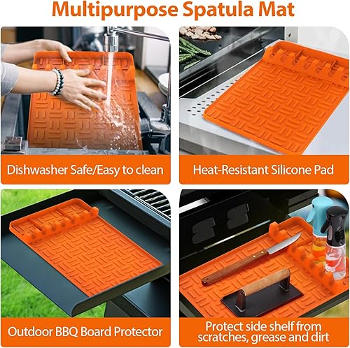 Miniatura 6 de Alfombrilla de silicona para herramientas Blackstone, alfombrilla de espátula con almohadilla de goteo, tapete lateral para parrilla Blackstone de