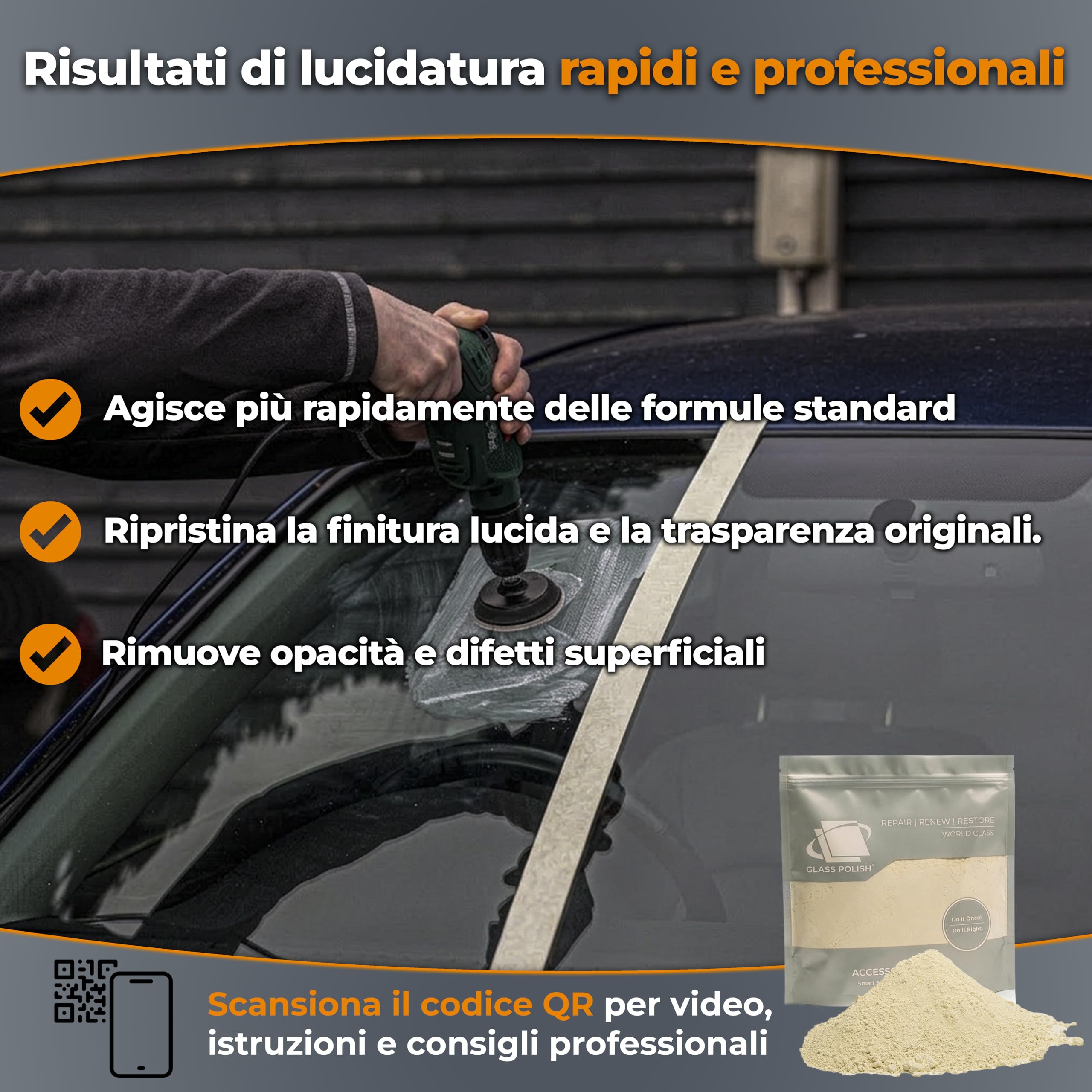 GLASS POLISH 1 kg Cerium Oxide, Composto di Lucidatura Vetro di Ossido di Cerio Grado Fino 95% Puro, Formula Trattata in Sospensione, Particelle da 2,5 Micron, Performance di Lucidatura Migliorata