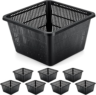 RimCereal 8 Pcs Aquatic Plant Baskets for Hydroponics Water Garden Plant Pots Black Plastic Mesh Basket 9 x 9 x 5.2 Inch Square Pond Containers for Island Live Aquarium Botany Flowers