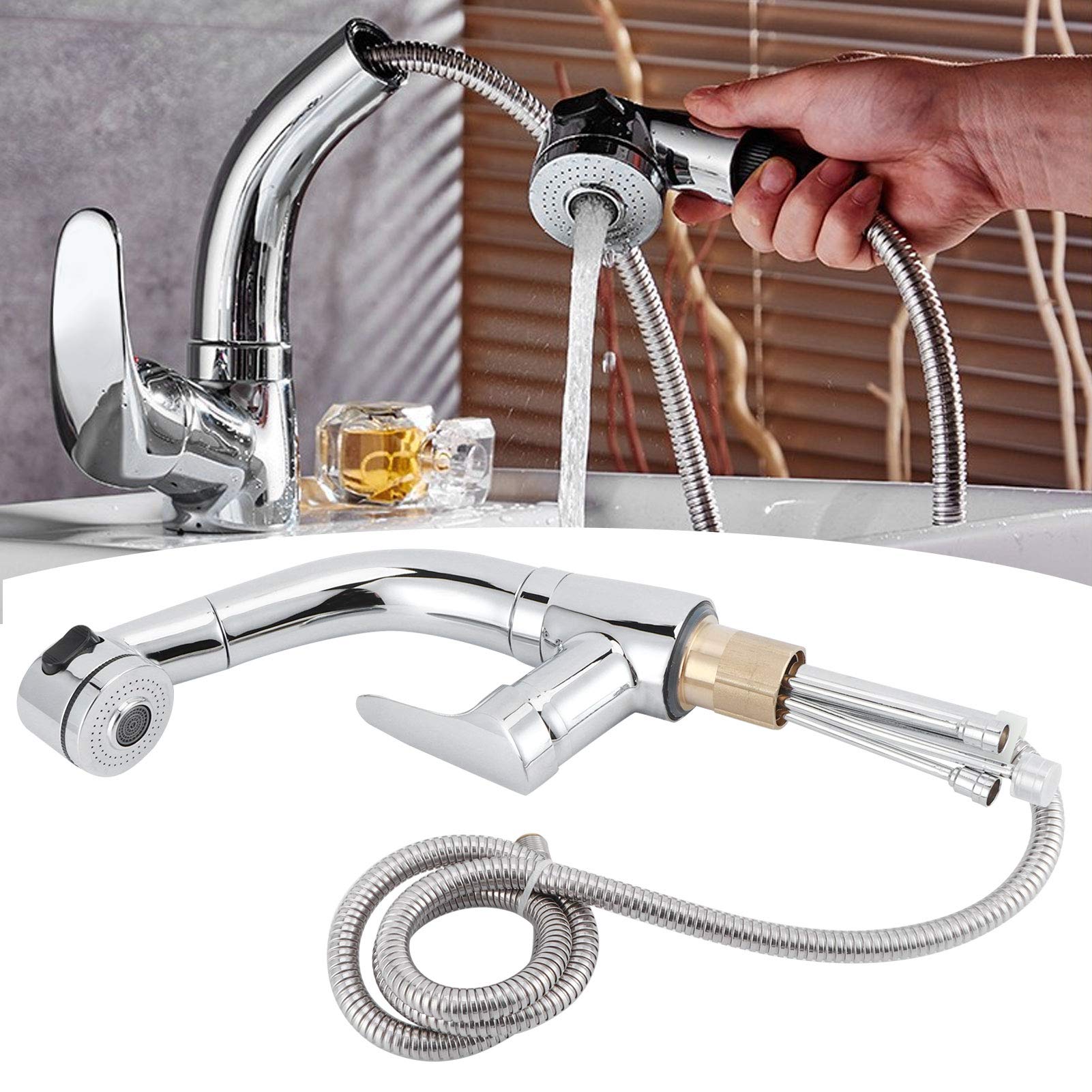 G1/2 Rubinetto per lavello da estraibile Spruzzatore girevole a 360 gradi Miscelatore monocomando con modalità di spruzzo a doppia funzione Costruzione in ottone per lavab