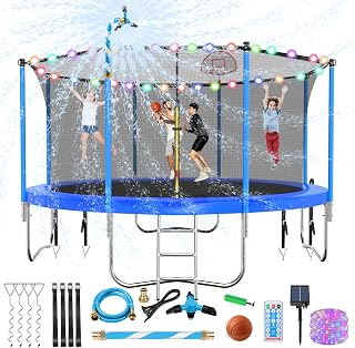 Lyromix Upgraded 12FT Trampoline with Basketball Hoop & Safety Net - Super Bouncy for 4-6 Kids/Adults, Outdoor Family Fun