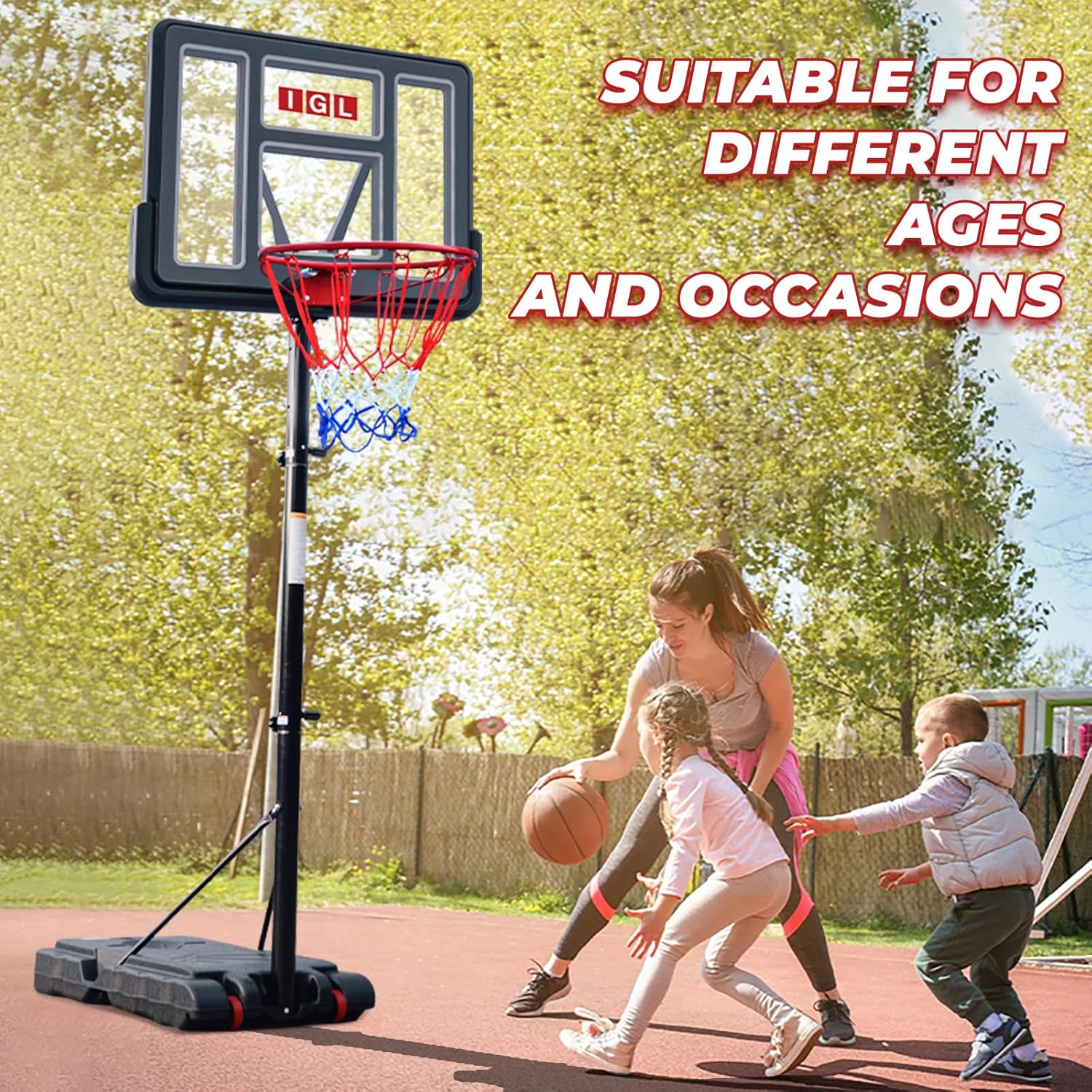 IGL Portable Basketball Hoop, 5.6-10FT Adjustable Basketball Goal System, 40/44 Inch Outdoor Basketball Hoop & Goals for Kids, Youth, and Adults in The Backyard, Driveway with PC Backboard
