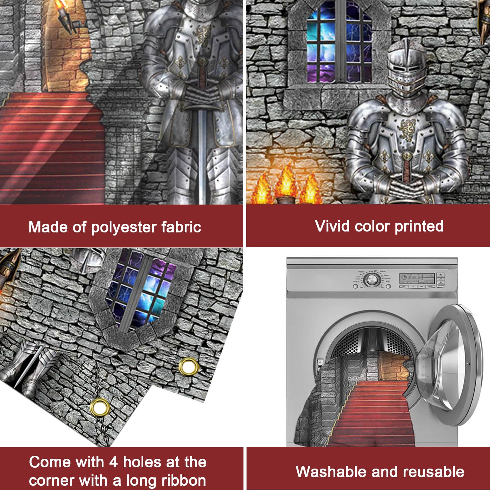 Banner Per Foto A Tema Cavaliere E Castello Medievale - WADORN, 90x180cm, Con Corde, Foro Per Il Viso, Decorazione Per Feste - 6