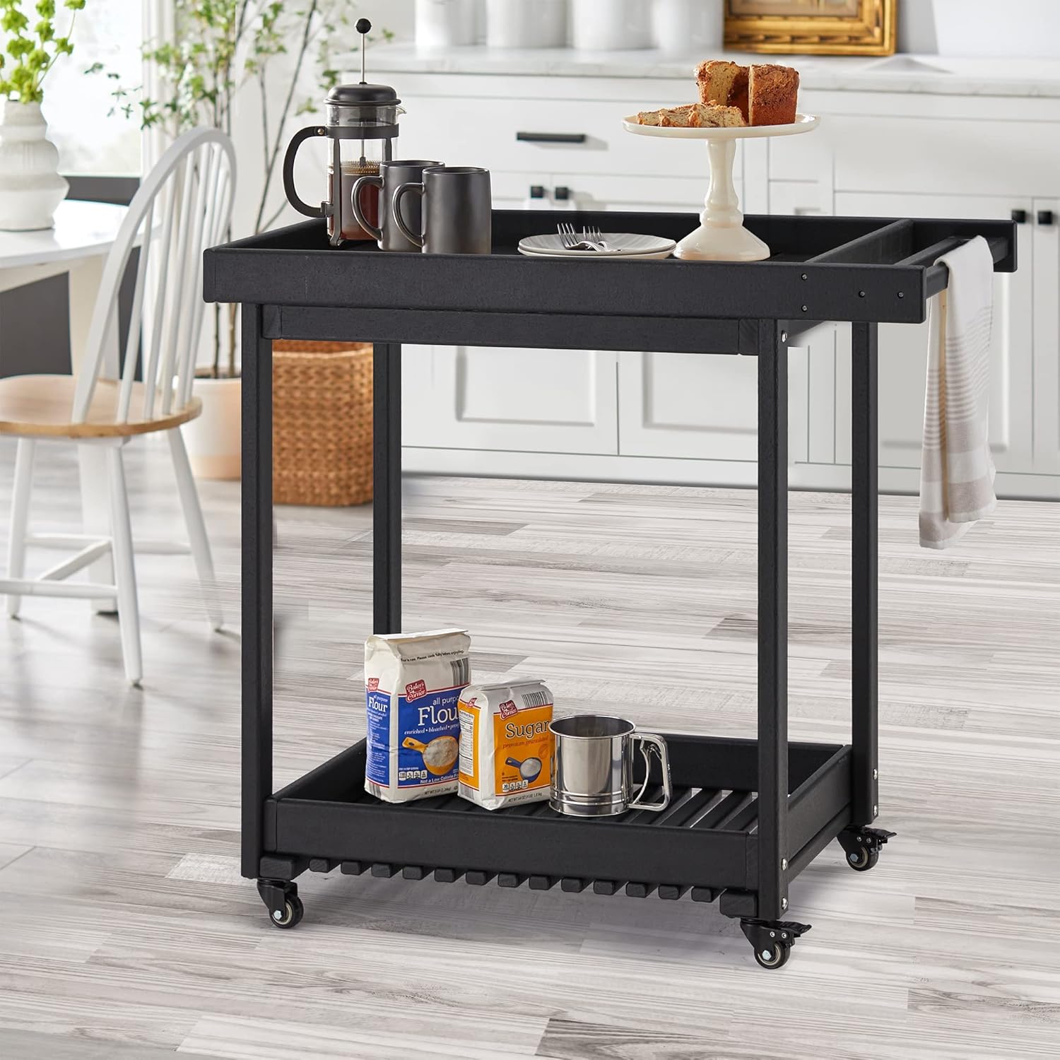Erinnyees HDPE Dining Cart, Portable Trolley with 4 Wheels