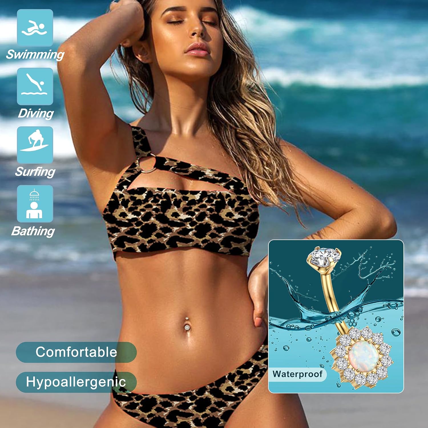 14G Titanium Belly Button Rings for Women Gold Silver Belly Rings Halo Internally Threaded Belly Ring Flower Opal 10mm AAAAAA Cubic Zirconia Navel Body Belly Piercing - Image 3