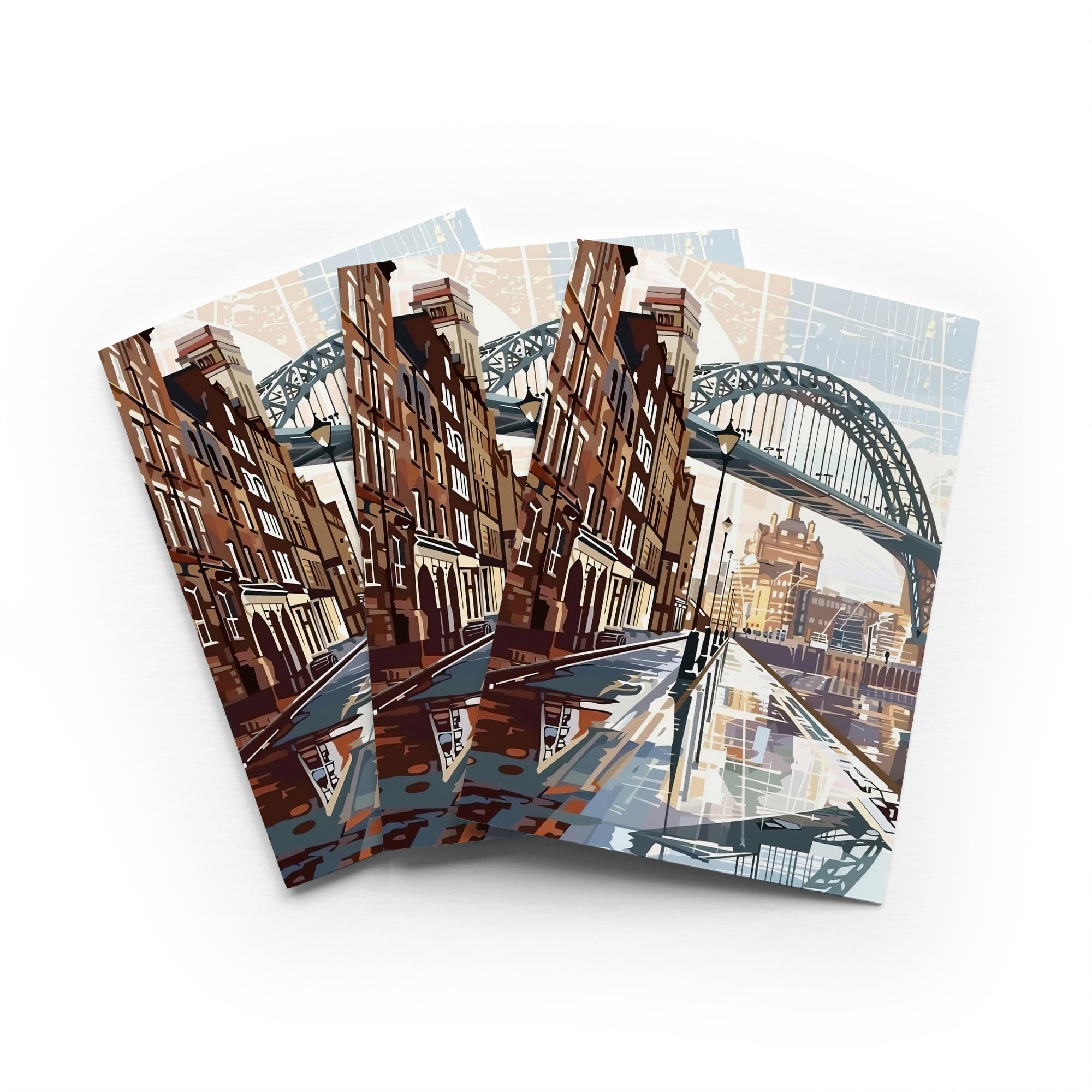 Newcastle Tyne Bridge Greeting Card Abstract Cityscape Any Occasion Set of 3 Blank Inside 5x7 Inch 13x18 cm