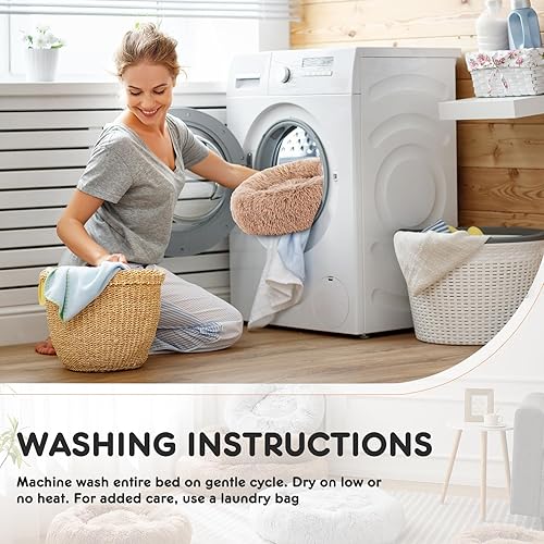 Miniatura 5 de Sweetcrispy Cama para perro, cama mediana redonda calmante para gatos con cojín impermeable lavable, antiansiedad y antideslizante, acogedora felpa
