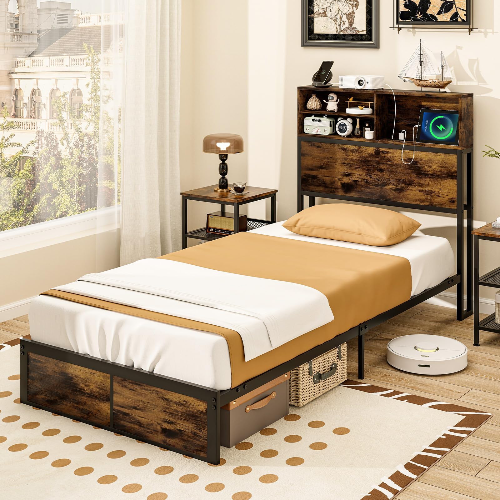 AMERLIFE Nightstand Set Of 2 - 23.6" Modern Bedside Tables With 2 Drawers, High Gloss White Finish