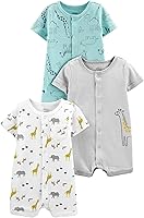 Simple Joys by Carter's 3-Pack Baby Snap-Up Rompers - 100% Cotton, OEKO-TEX Certified Unisex Short Sleeve Playsuits