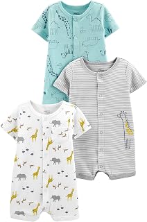 Simple Joys by Carter's 3-Pack Baby Snap-Up Rompers - 100% Cotton, OEKO-TEX Certified, Unisex Short Sleeve for Easy Changes