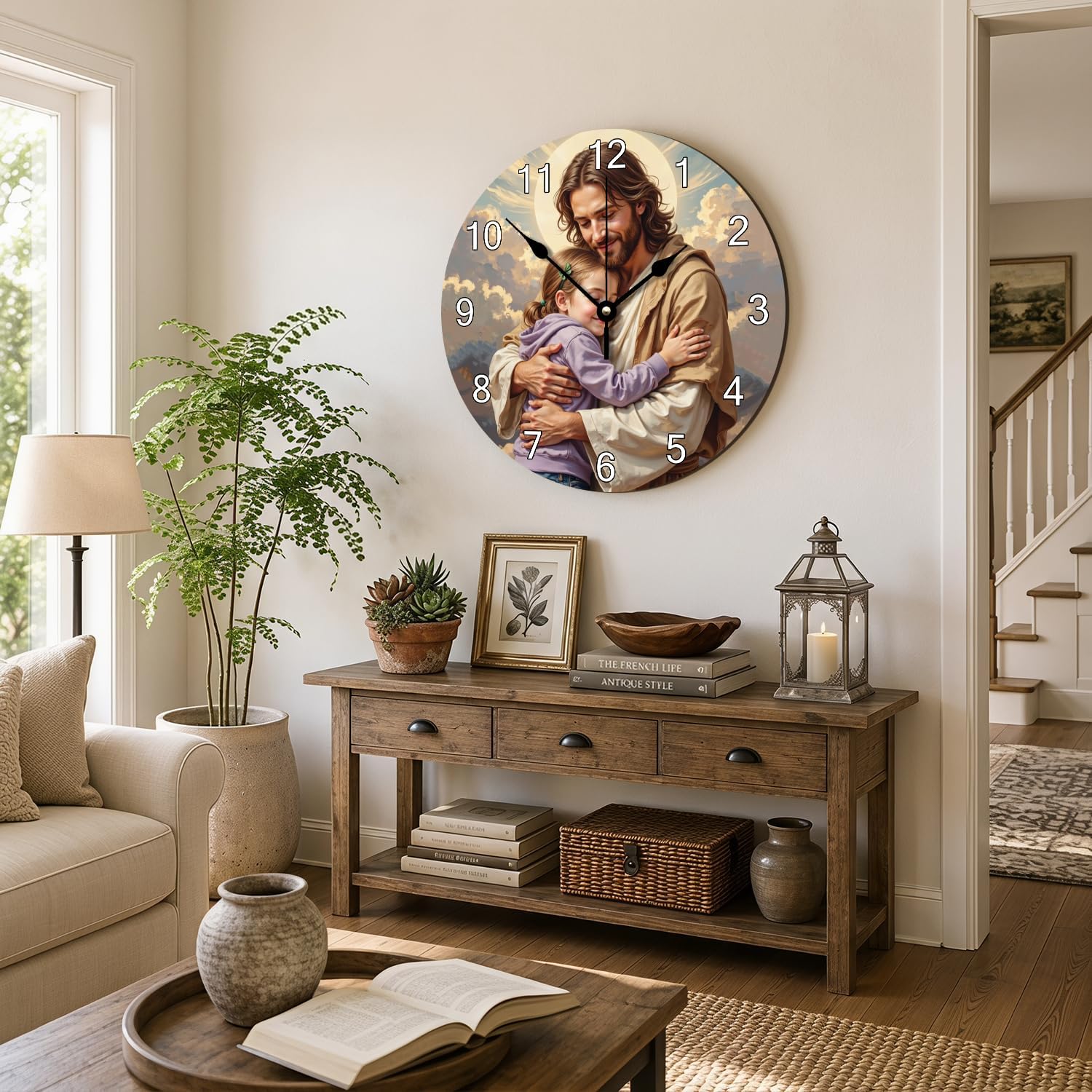 Custom Jesus Child Portrait Wall Clock Christian Gift Jesus Hugging