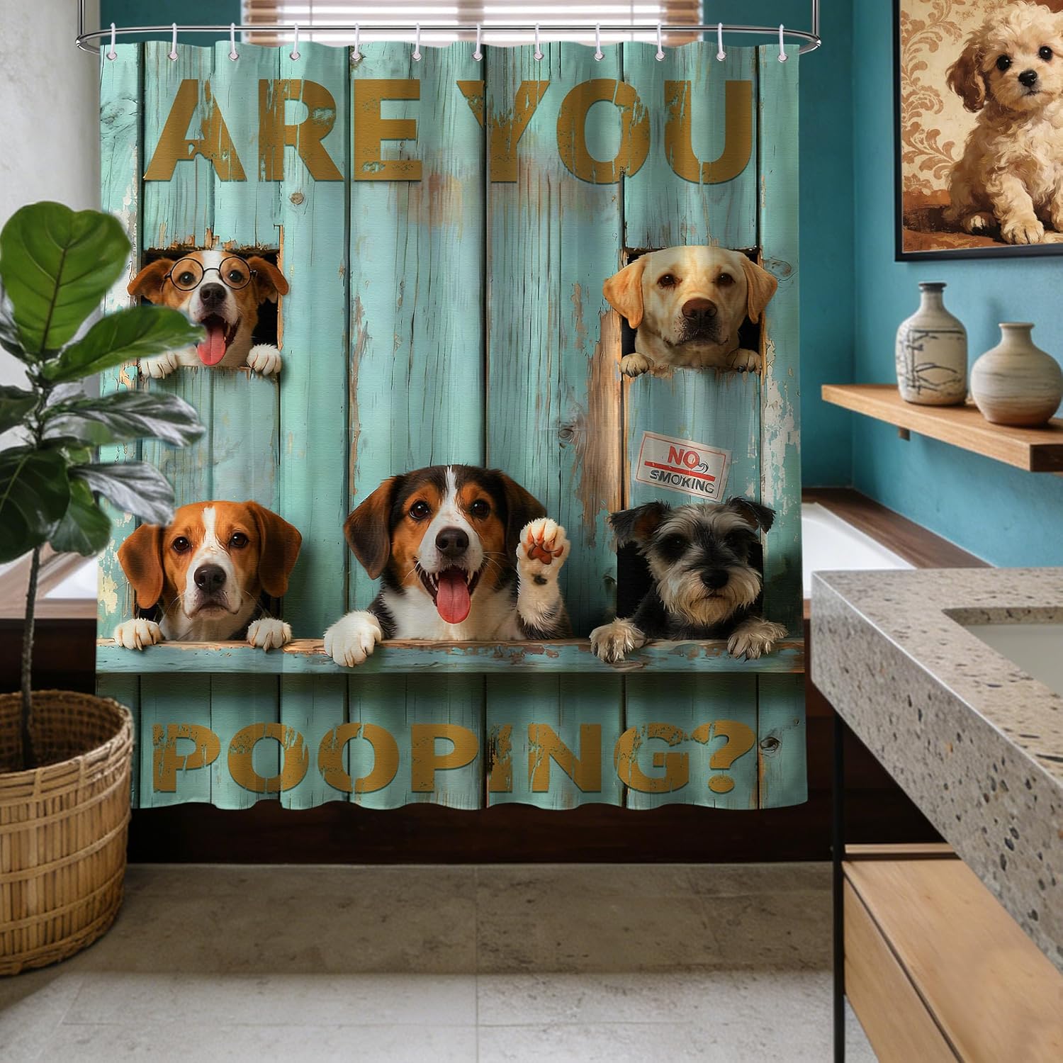 Funny Dog Shower Curtain Cute Dog Cool Teen Shower Curtains for Farmhouse Bathroom Decor Sets, Waterproof Cloth Fabric with Hooks, 108x72 Inch
