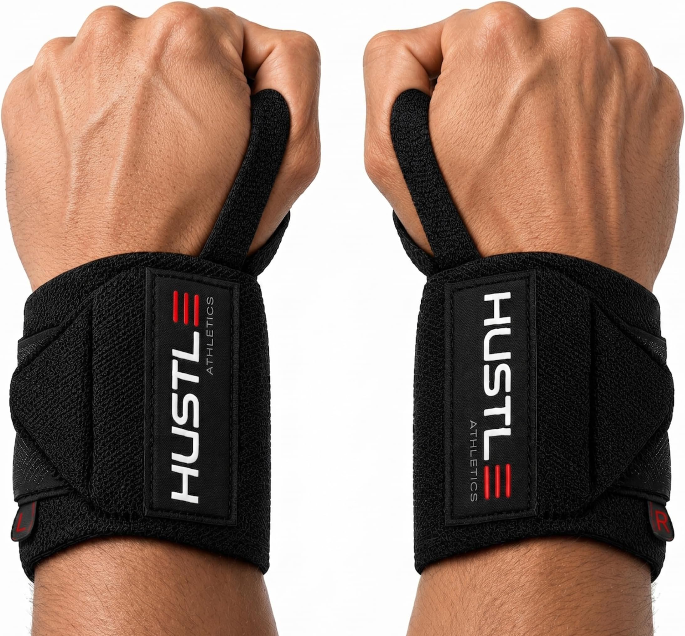 Hustle Athletics Wrist Wraps Weightlifting - Best Support for Gym & Crossfit - Brace Your Wrists to Push Heavier, Avoid Injury & Improve Your Workout Instantly - for Men & Women
