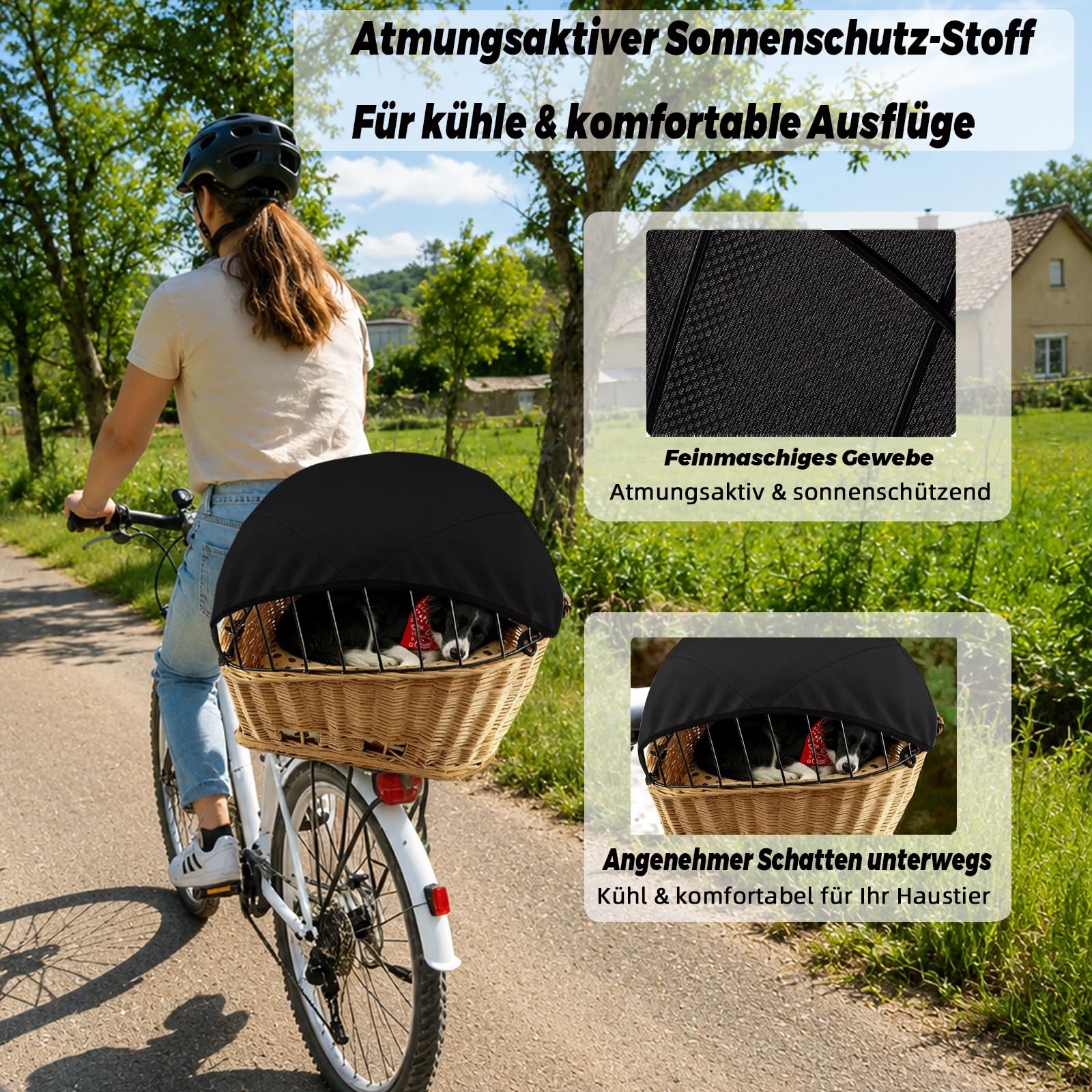 Sonnensegel für Hundefahrradkorb & Fahrradkorb – Großes, verstellbares Schutznetz für Hunde – Atmungsaktiv, Wind- & staubgeschützt, sicher & stabil