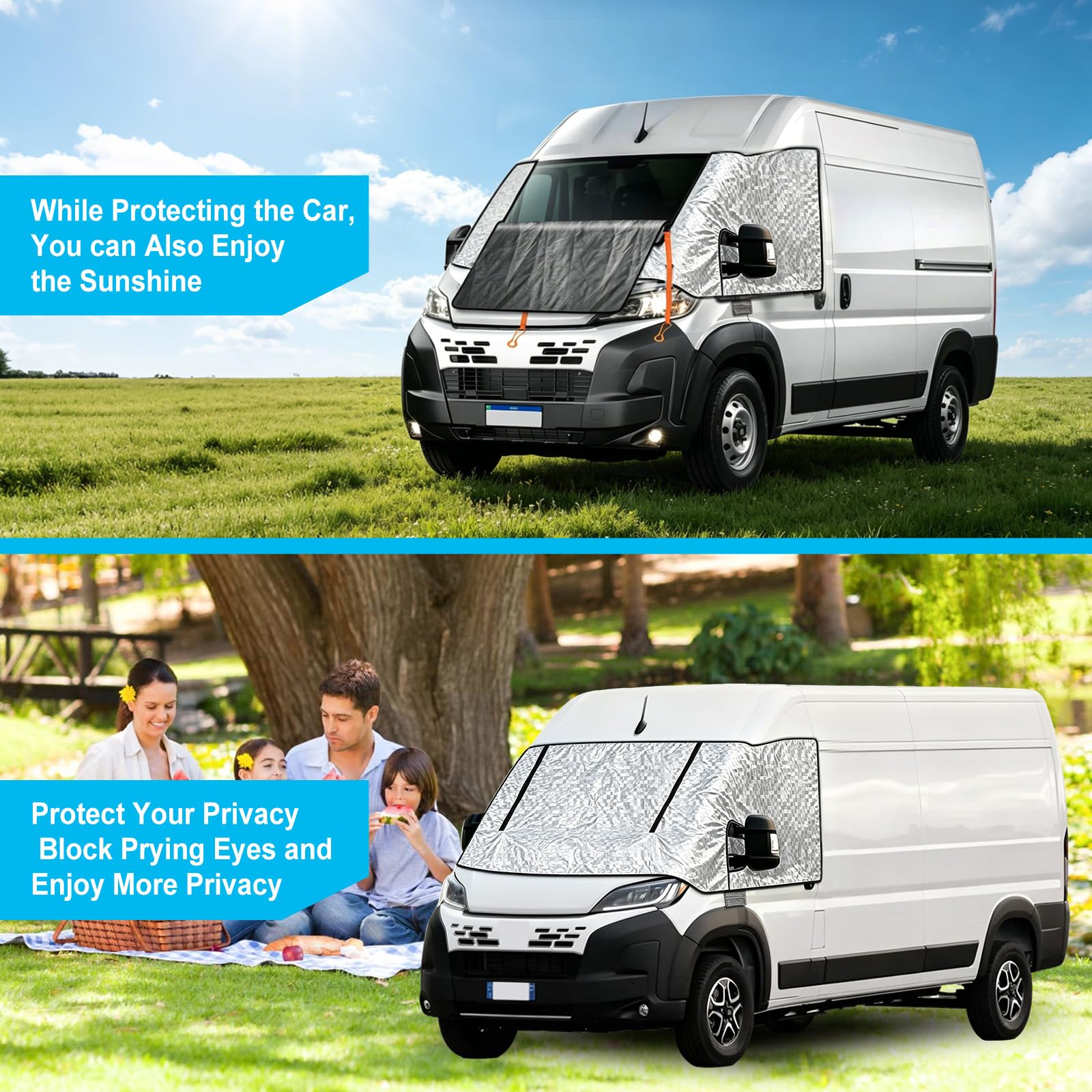 Auto Windschutzscheiben Abdeckung Ersatz für FIAT Ducato, Peugeot Boxer, Citroen Jumper X250/290 von 2006-2026, Wetterfeste Frontscheibenabdeckung Sonnenschutz mit Reißverschluss, 100% Verdunkelnd