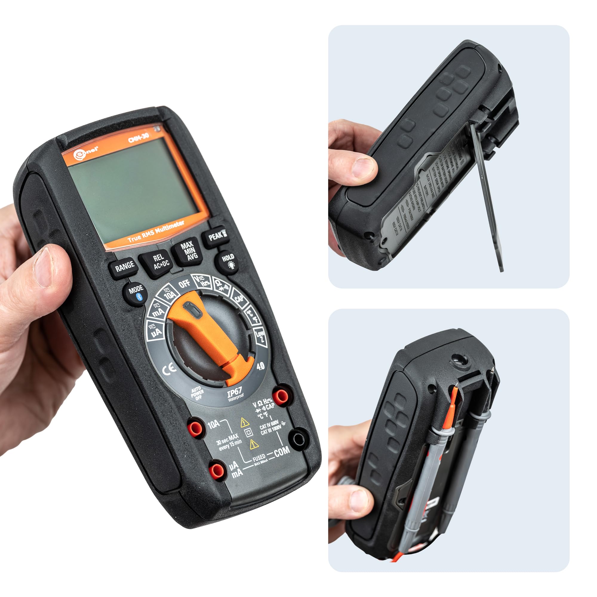 SONEL Multímetro digital industrial, Probador eléctrico, Capacidad/Corriente AC/DC/Voltaje AC/DC/Low Z/Ciclo de trabajo/Resistencia/función PEAK/Frecuencia/función REL (CMM-30)