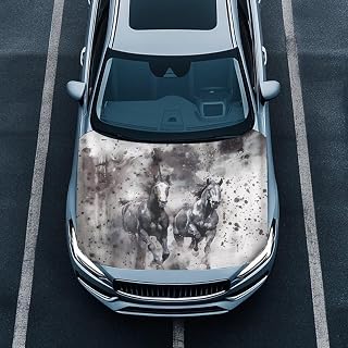 Pensura Ink Horse Elastic Car Cover Protector Removable Polyester Car Bonnet Banner Stretchable Car Hood Cover Protector Film Vehicles Decorate for Trucks, Car, SUV, or Van