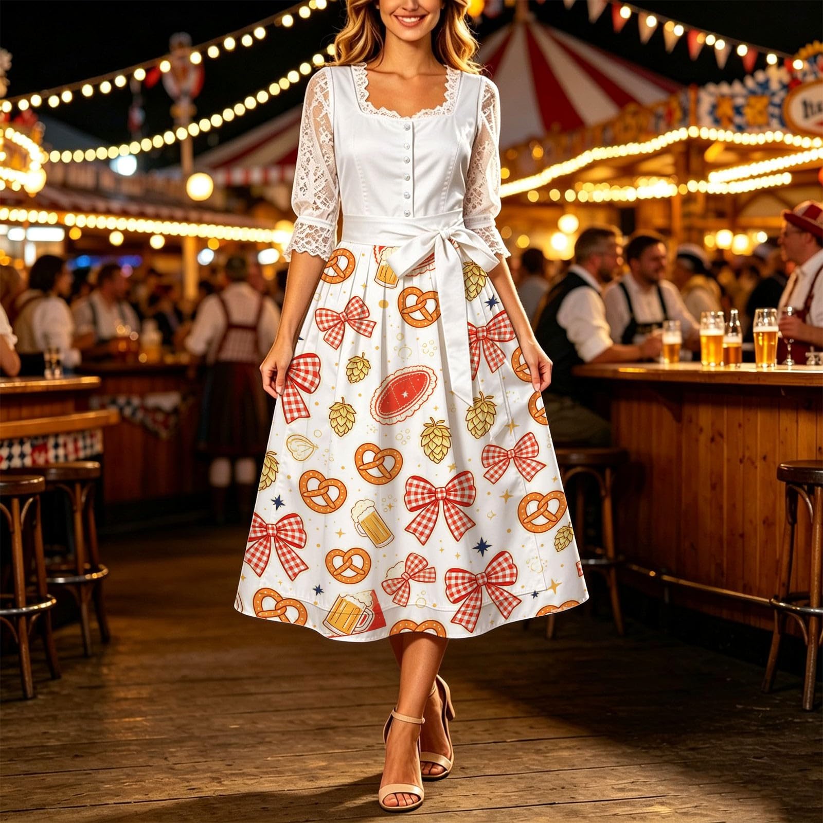 Robe imprimée Grande Taille pour Festival la bière, Style Brasserie Fluide, idéale au Quotidien.