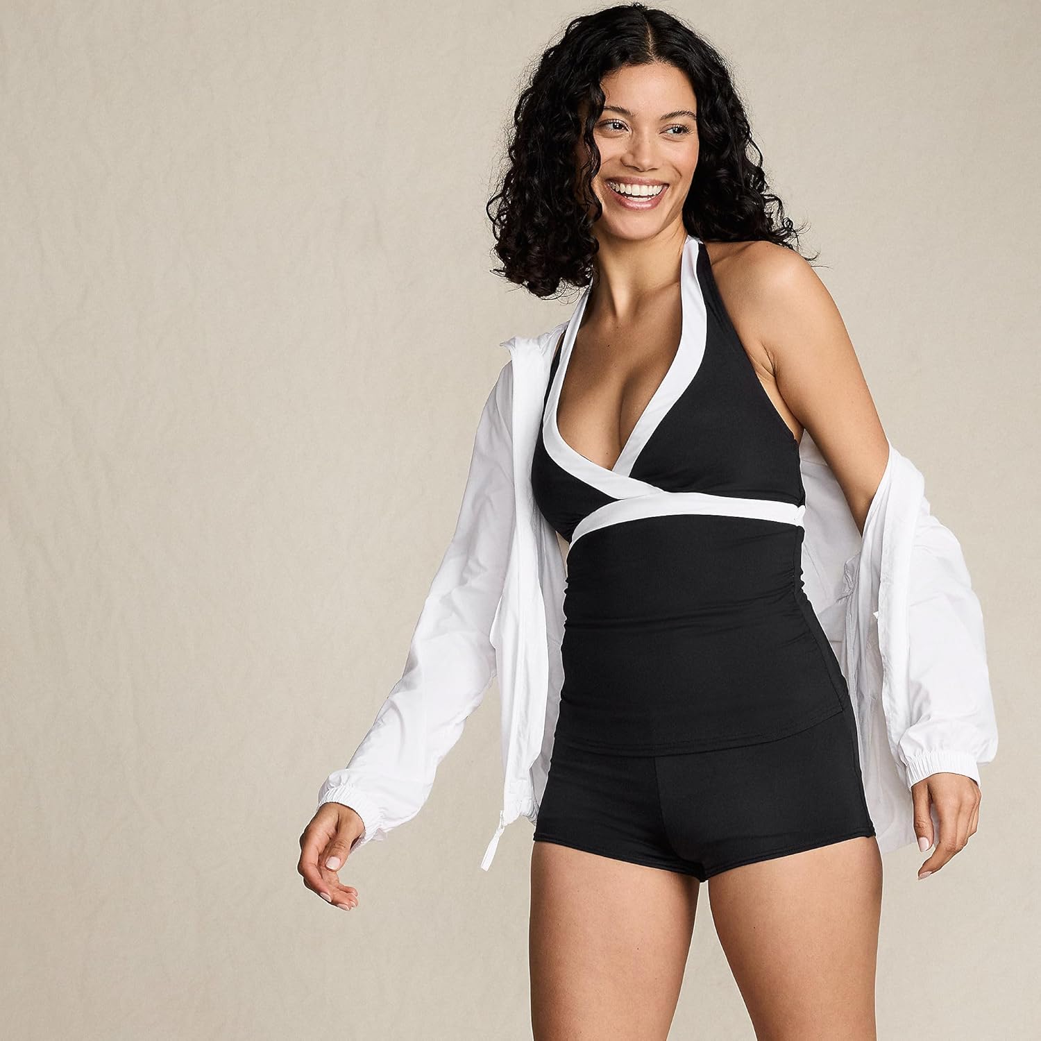 Lands' End Women's Texture V-Neck Halter Tankini Swimsuit Top