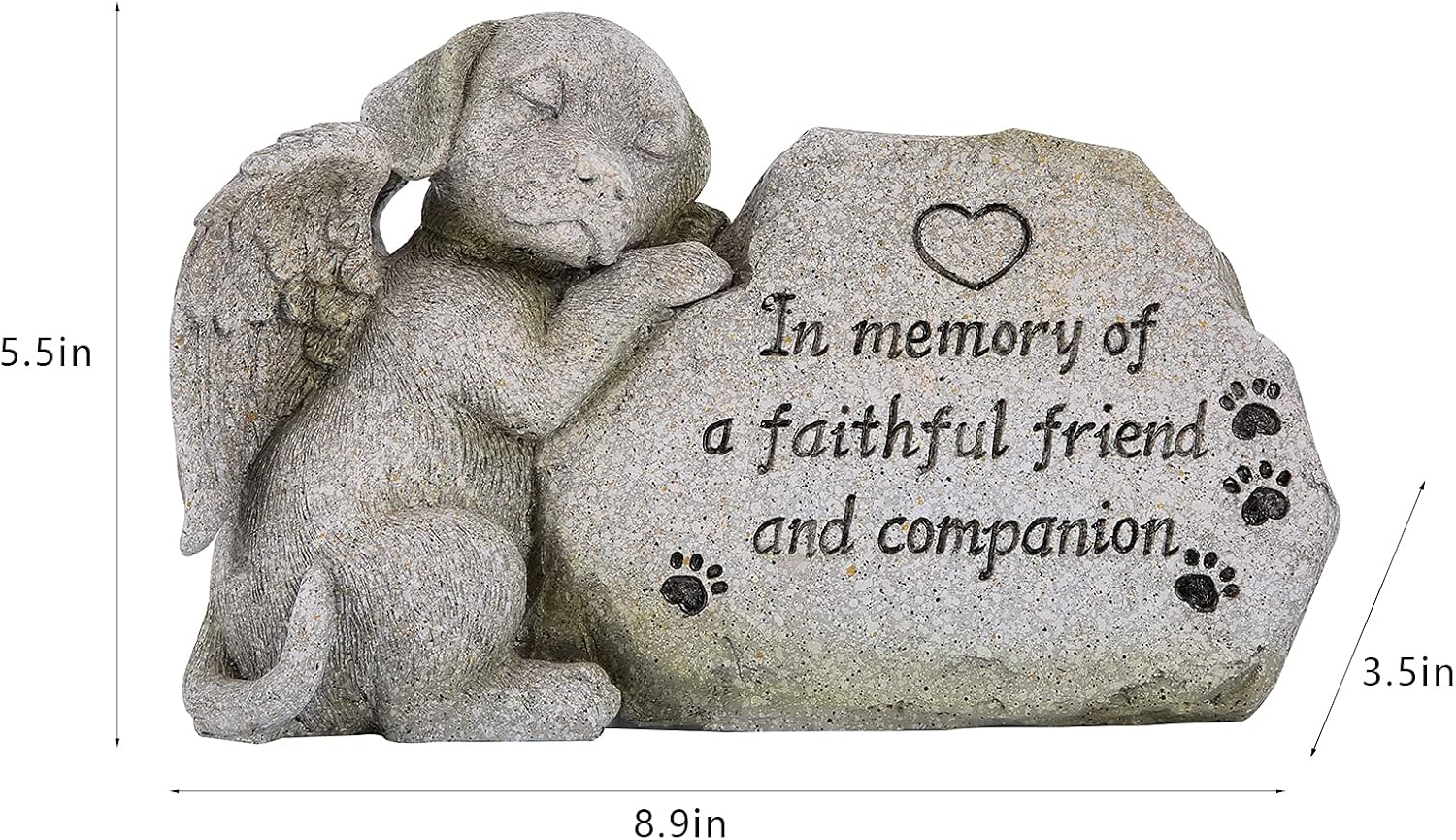 Angelic Dog Memorial Statue - Sleeping Dog Figurine, Outdoor Grave Marker, Sympathy Gift, Antique Stone Finish, 8.86 inch