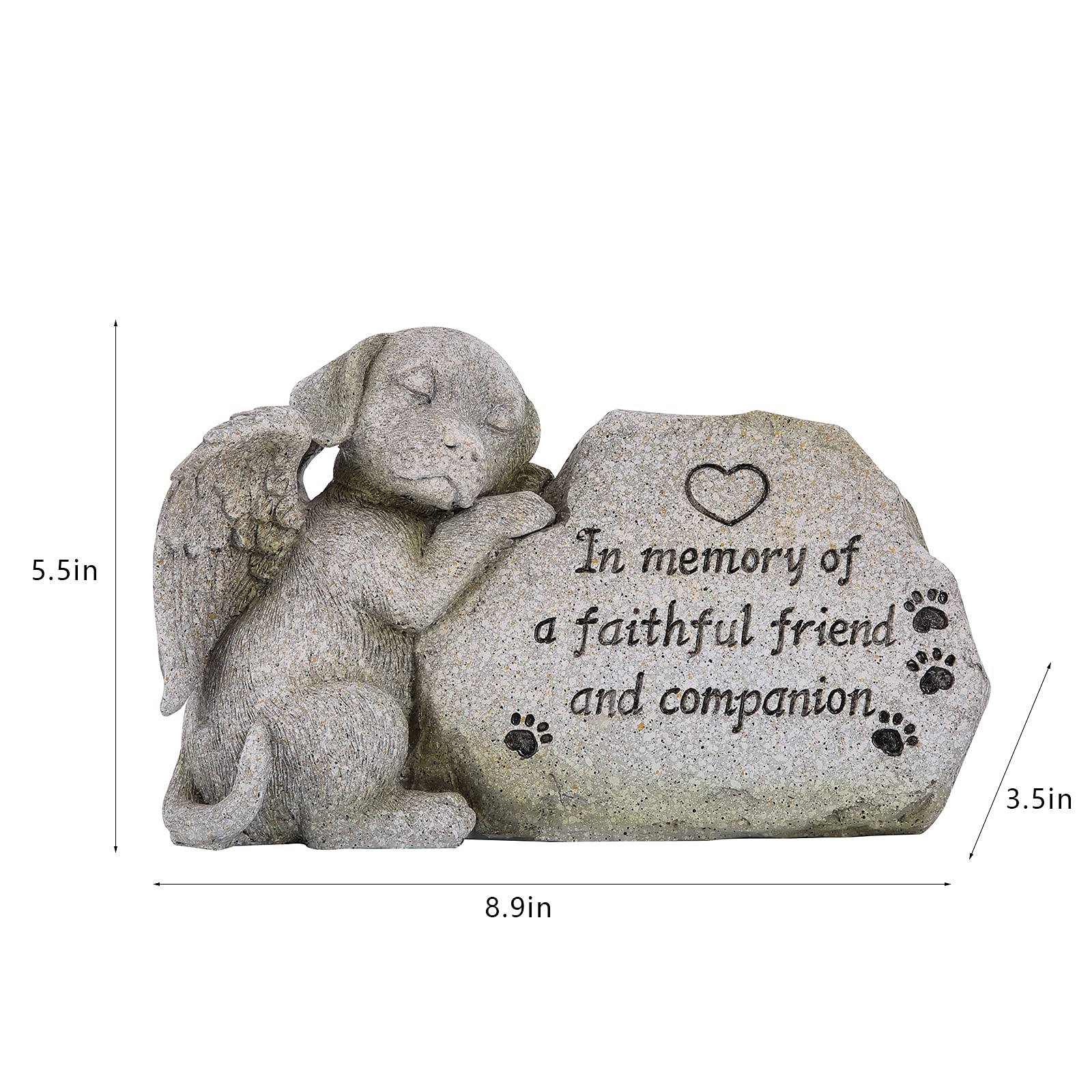 Estatua conmemorativa de perro angélico, figura de perro durmiendo, marcador de tumba al aire libre, regalo de condolencias, acabado de piedra antigua, 8.85 pulgadas