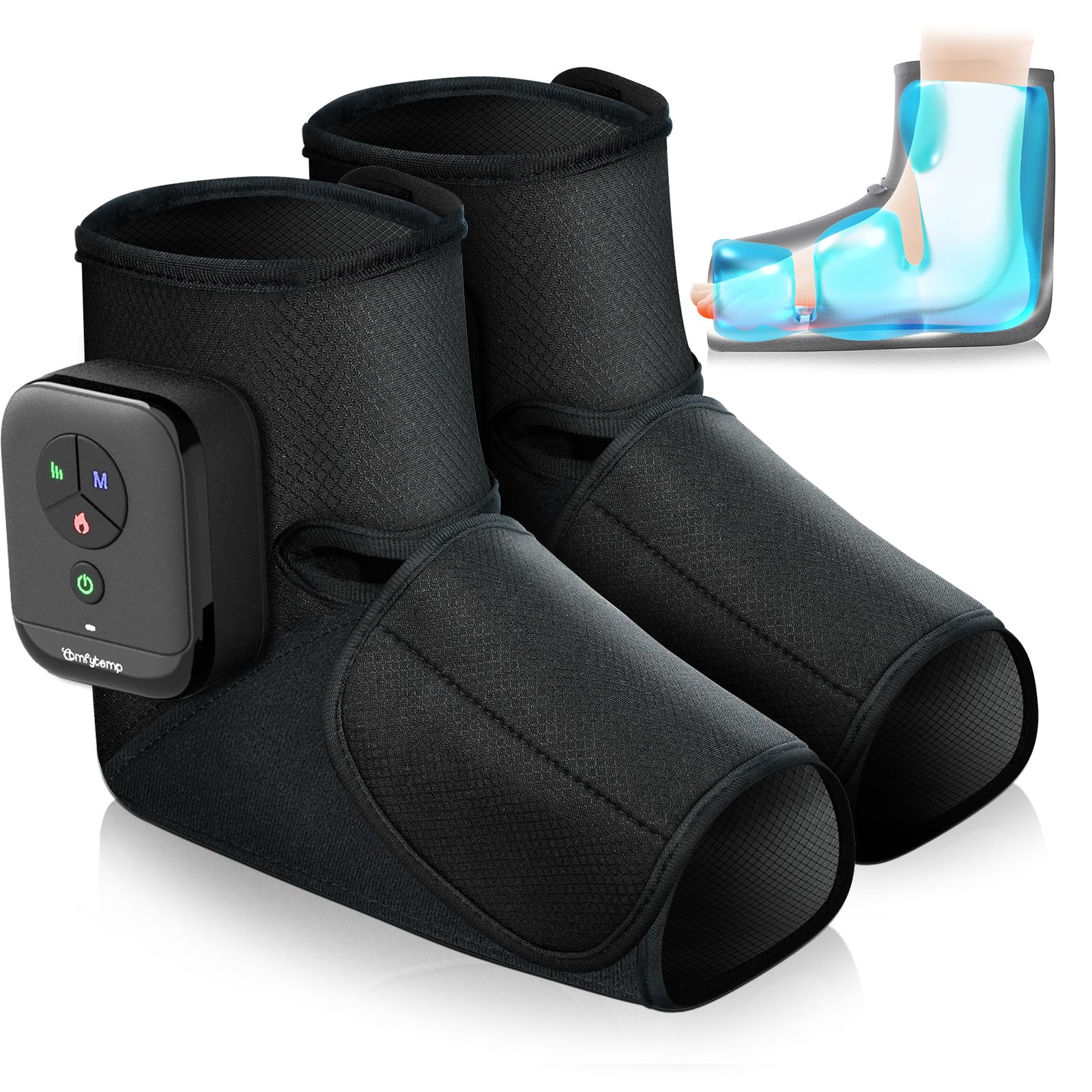 Comfytemp Kabelloses Fußmassagegerät Luftkompression Massage mit 2500mAh Akku,Fußsohlenheizung mit DIY Kontrolle per App und Knopfdruck für Knöchel,Ferse,Sohle,Fußrücken für beide Füße（2 Stück）