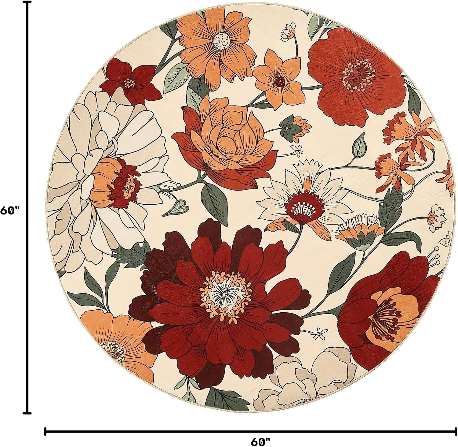 jinchan Vintage Floral Round Rug，5ft Cream Multi，Washable Non Slip image 2