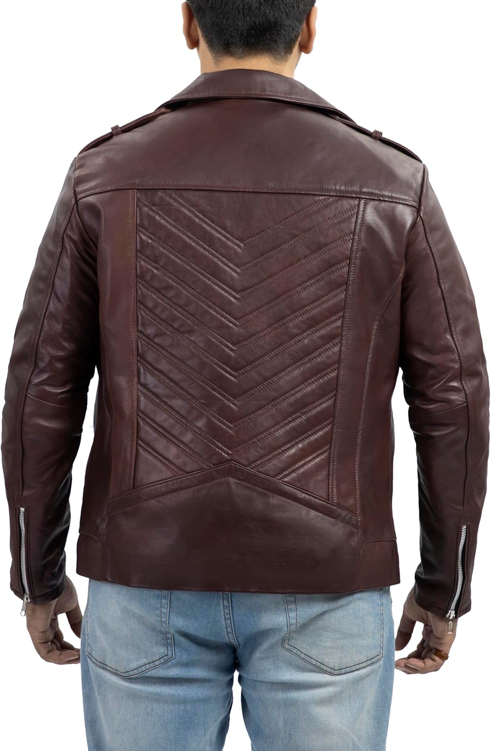 جاكيت جلد كاجوال كلاسيكي عصري بسحاب غير متماثل للرجال لراكبي ا... - view 2