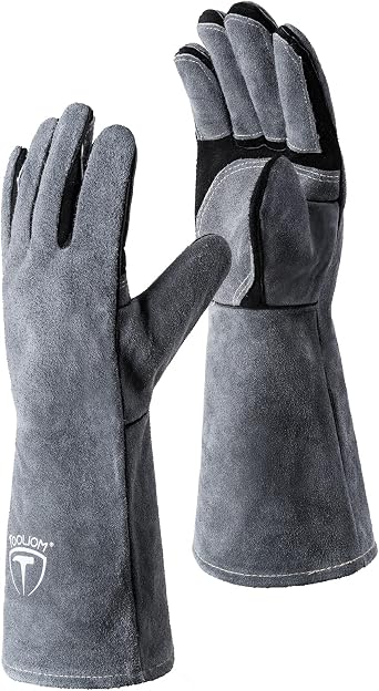 TOOLIOM 16 Inches 932F Welding Gloves for MIG/Stick Welding Heat Fire Resistant Leather Forge with Kevlar Stitching Reinforced Thumb and Palm Mitts for Welding/Oven/Grill/Pot Holder/Fireplace/Baking