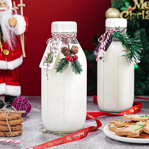 Miniatura 4 de Syntic Botellas de leche de vidrio cuadrado de un litro con tapa hermética, tapa de rosca resistente 100% a prueba de fugas, botellas de jugo de