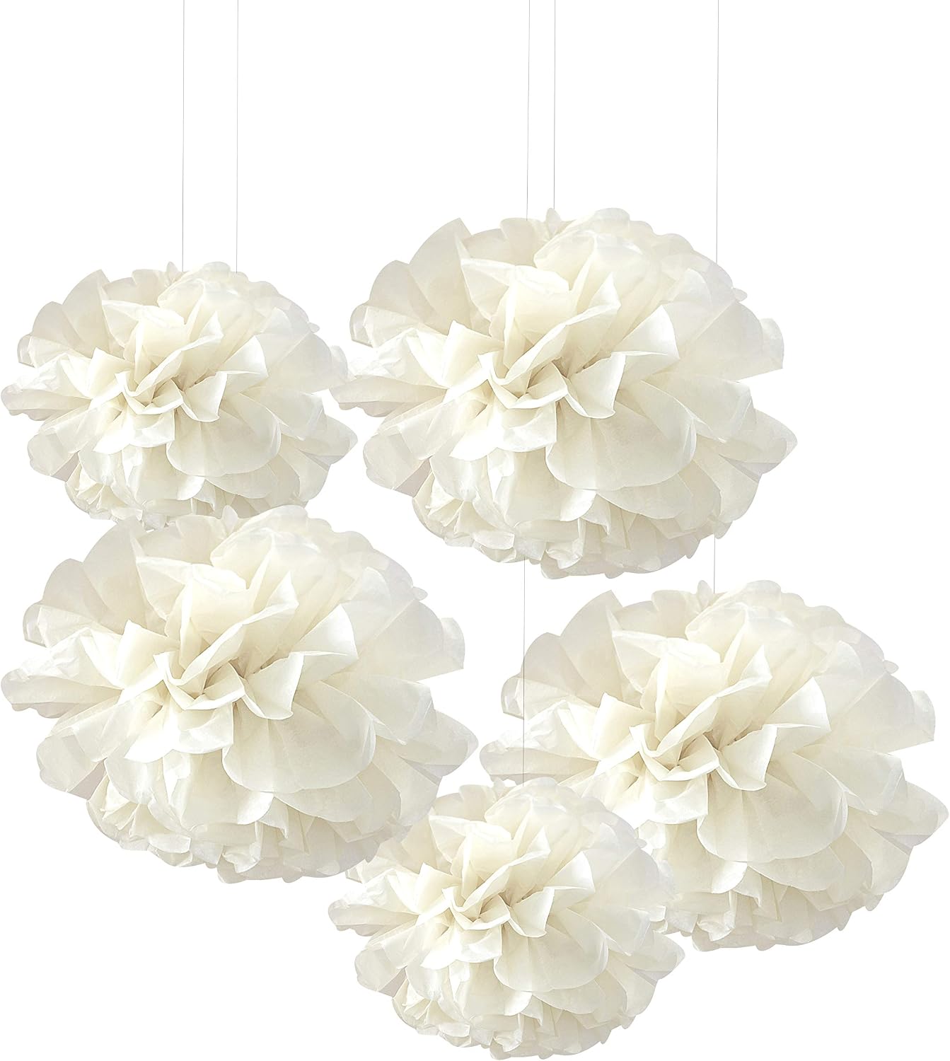 Ginger Ray Tissue Ivory Paper Party Poms Decoration, 5 Pack