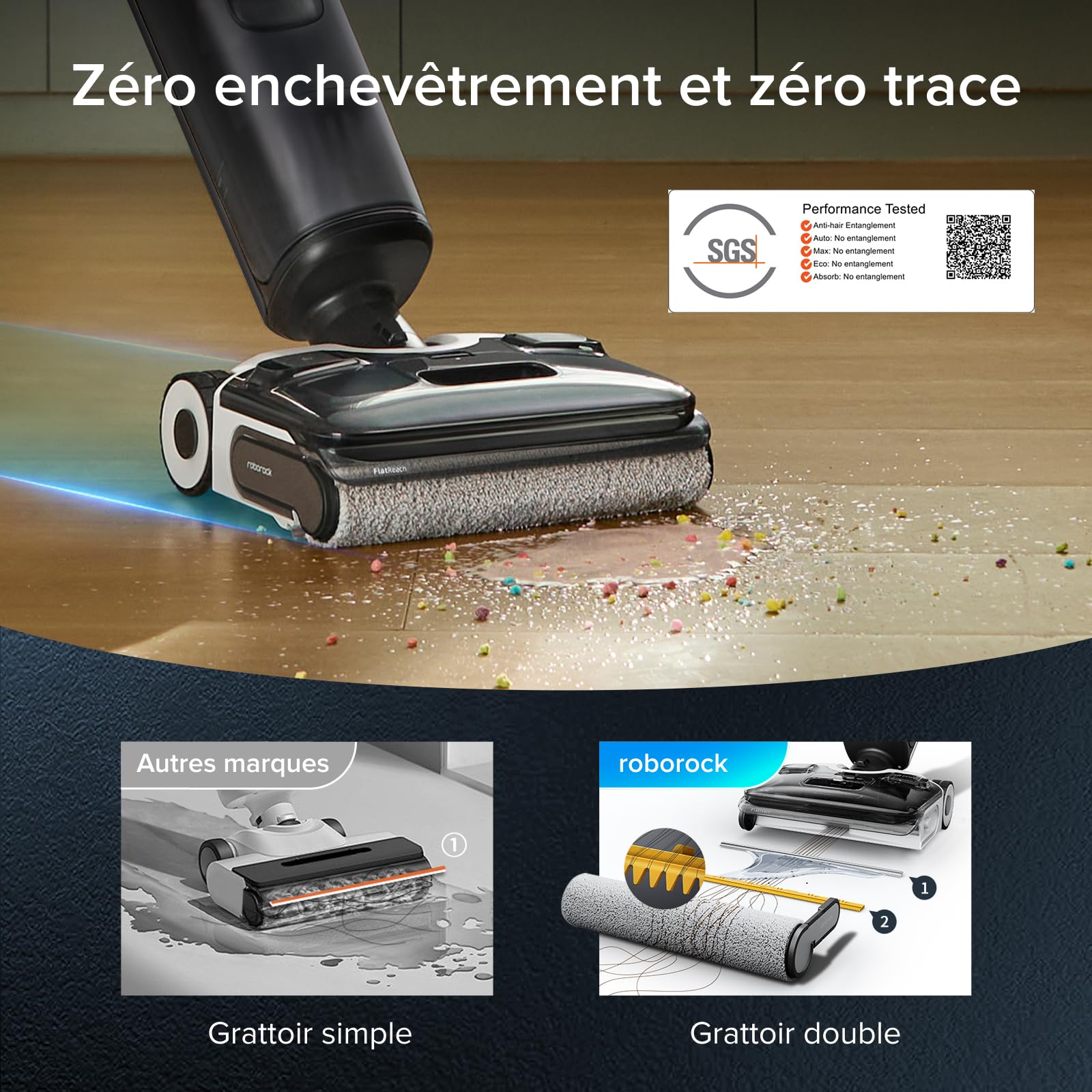 roborock F25 XT aspirateur Laveur sans Fil 20 000 Pa, Tout-en-Un pour sols durs, zéro enchevêtrement, séchage Rapide à 90 °C, inclinable à 180°, WiFi.