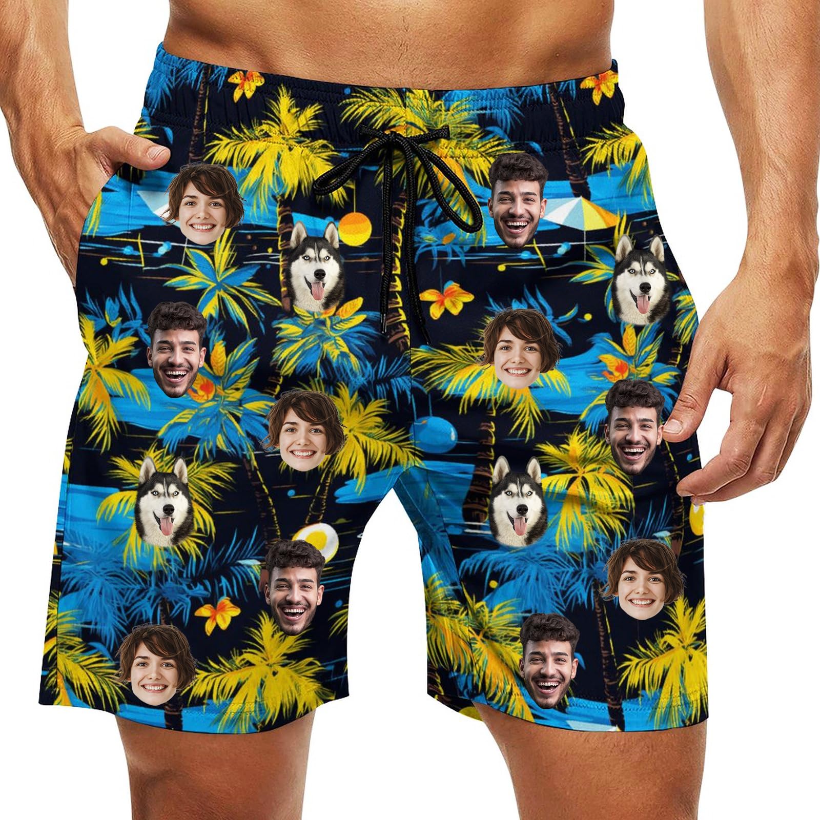 Custom Swim Trunks Men Personalized Funny Swim Beach Shorts with Faces on Them Custom Birthday Gifts for Men