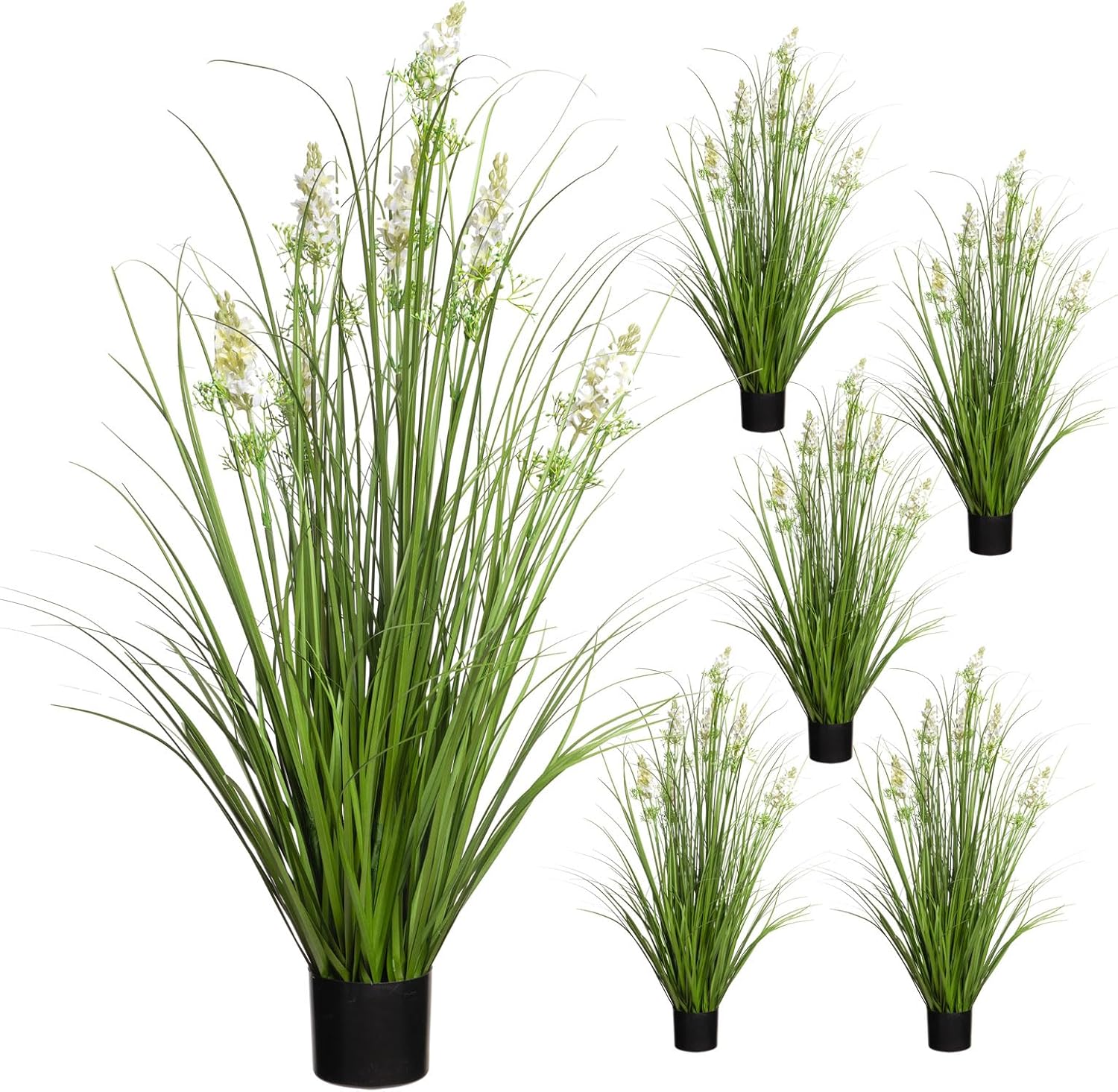 Ling's moment 31.5" Tall Artificial Grass Plants Faux Shrubs Wheat Grass Fake Greenery Stem Onion Grass with Delphinium Flowers UV Resistant for Home Decor Wedding Garden Room Indoor Outdoor Office