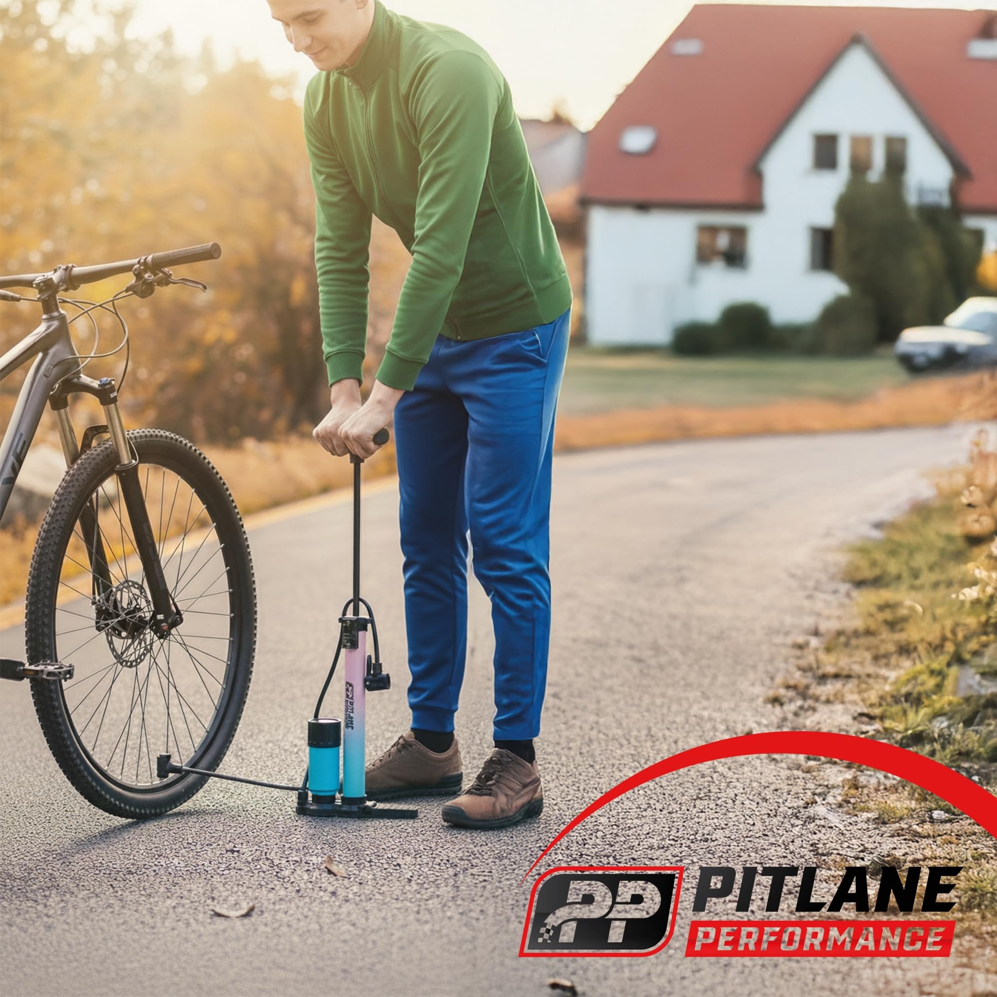 Bomba de Aire con manómetro 42 cm Bomba de pie con barómetro hasta 11 Bares Compatible con válvulas Schrader, Presta Dunlop