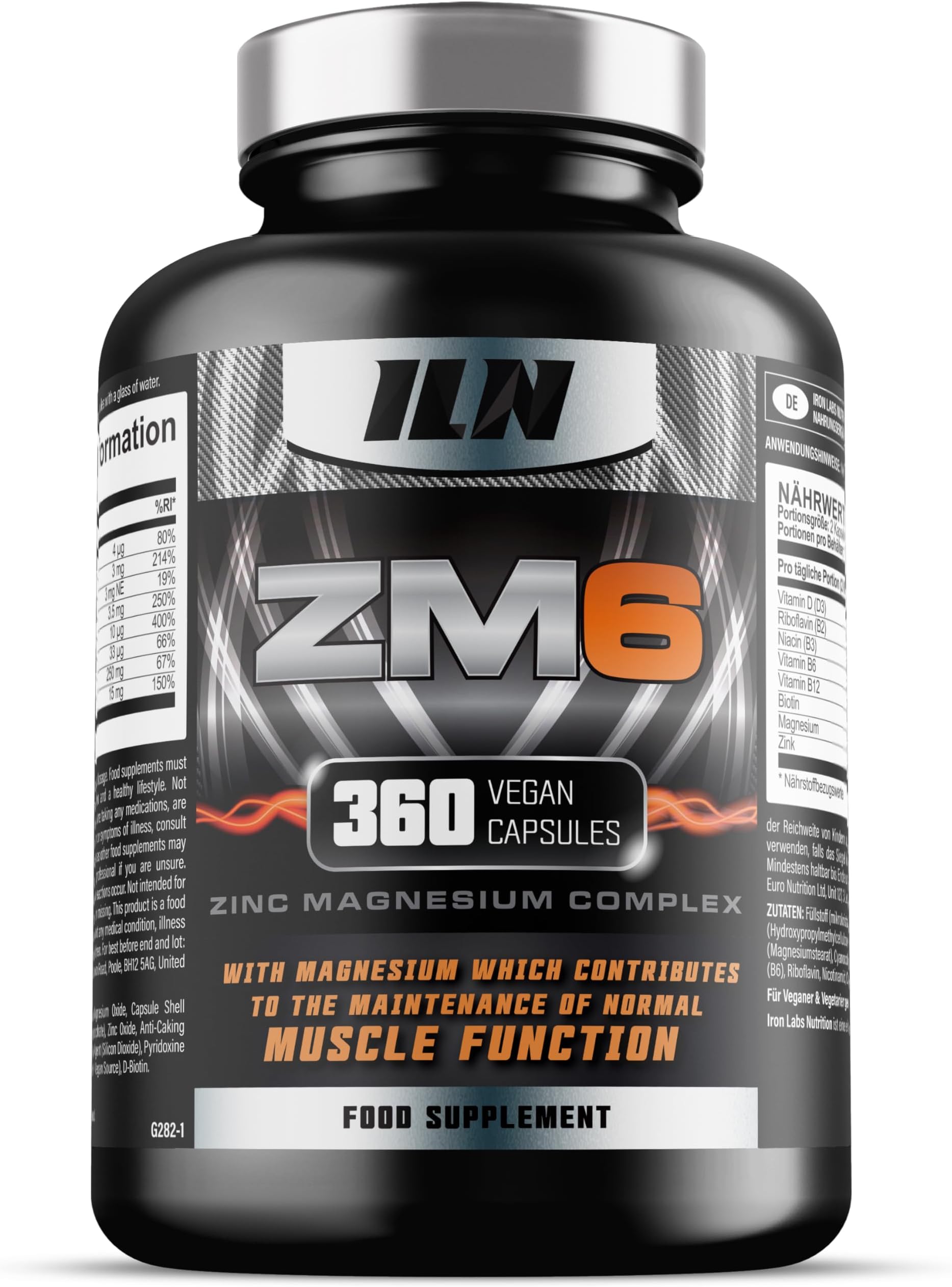 Iron Labs Nutrition Zm6 Xtreme - High Strength Zinc Magnesium Supplement & For Muscle Function Booster 360 Vegetarian Capsules