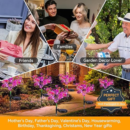 Miniatura 5 de Neporal Solar Lights Outdoor Garden Decorative, 4 Pack Solar Powered Phalaenopsis Flower Lights Design Waterproof IP65, Gardening Gifts for Women