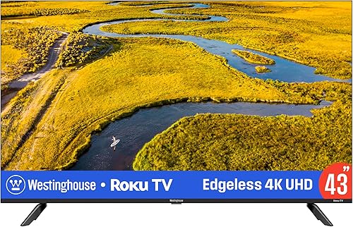 Westinghouse Edgeless Roku TV - Smart TV de 43 pulgadas, televisor 4K LED UHD con HDR 10, conectividad Wi-Fi y aplicación móvil, TV de pantalla