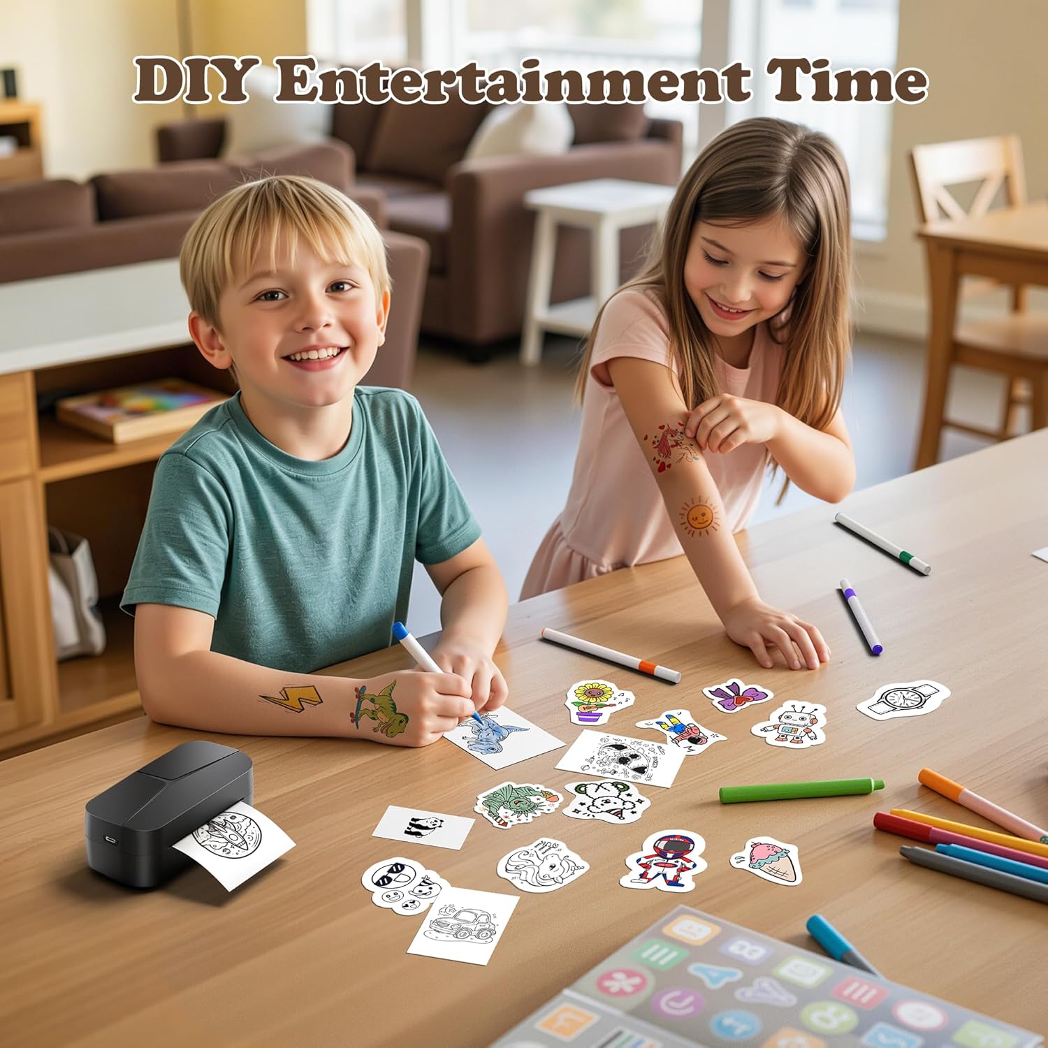 Phomemo TK32 Temporary Tattoo Maker Kit - Easy DIY Custom Tattoo Stickers in a Minute| Complete Set with 8 Markers & 50 Papers | Perfect Party Gift Easter Decor for Kids & Adults to Create Fun