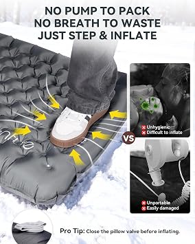 HIKENTURE 7.3 R-Value Sleeping Pad, 10cm Camping Mat with Foot Pump