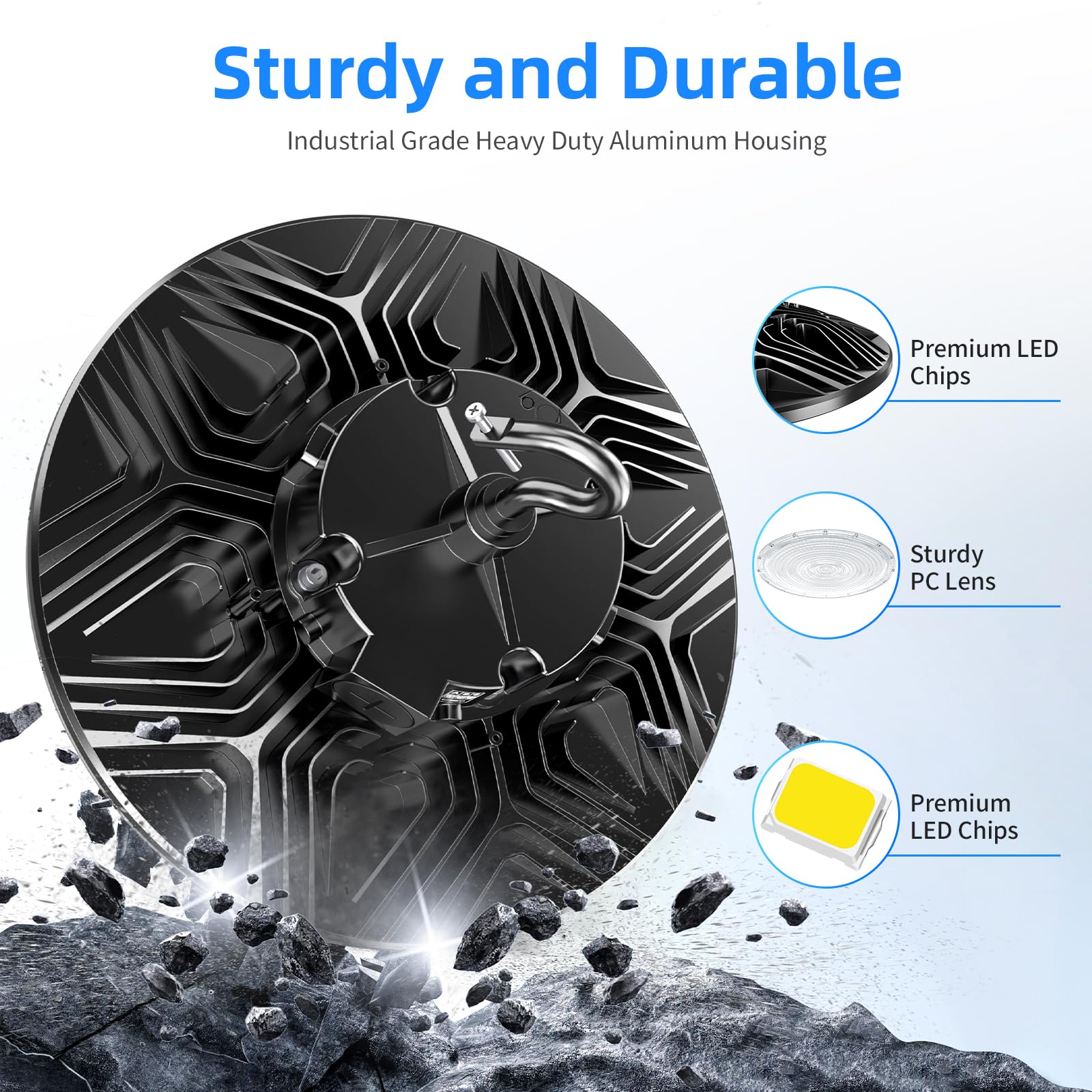 3 Pack 480V High Bay LED Lights 240W 36000LM 150LM W UL DLC Listed 0-10V Dimmable UFO High — view 4