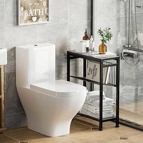 Miniatura 38 de Mesa auxiliar delgada para espacios pequeños, diseño 2 en 1 con soporte para revistas, marrón rústico Marrón (Rustic Brown),Negro -,Bricolaje